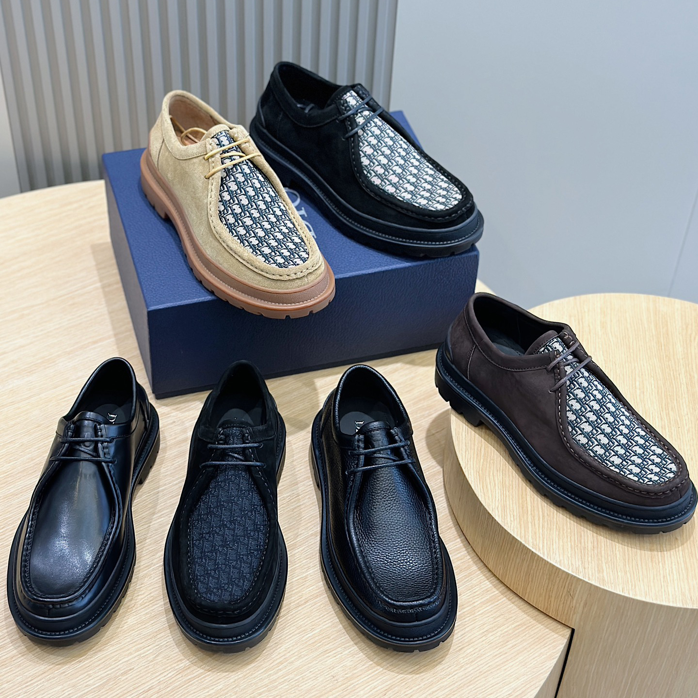 NIGO Prada Men's Fall And Winter Leather Splicing Simple Lace-up Casual Shoes #nigo73296