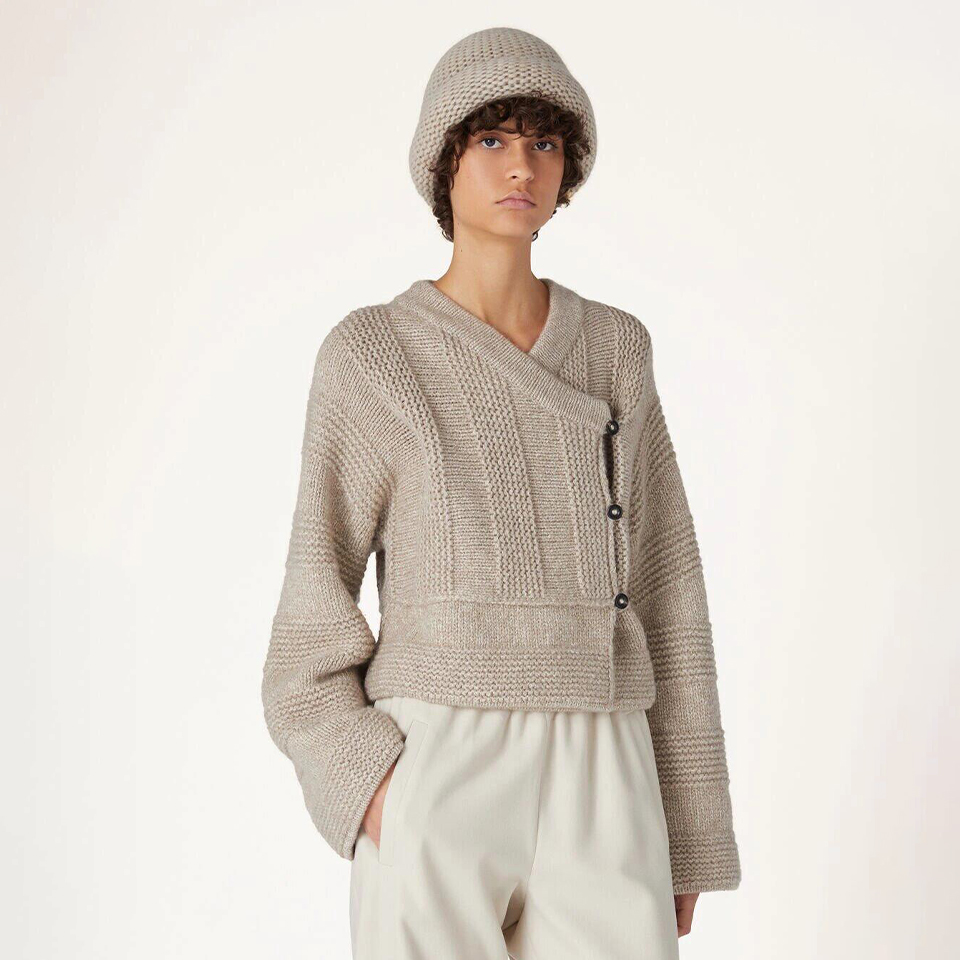 NIGO Loro Piana Women's Spring And Autumn V-Neck Solid Color Oblique Placket Cashmere Single-Breasted Long-Sleeved Casual Sweater Ngvp #nigo9358