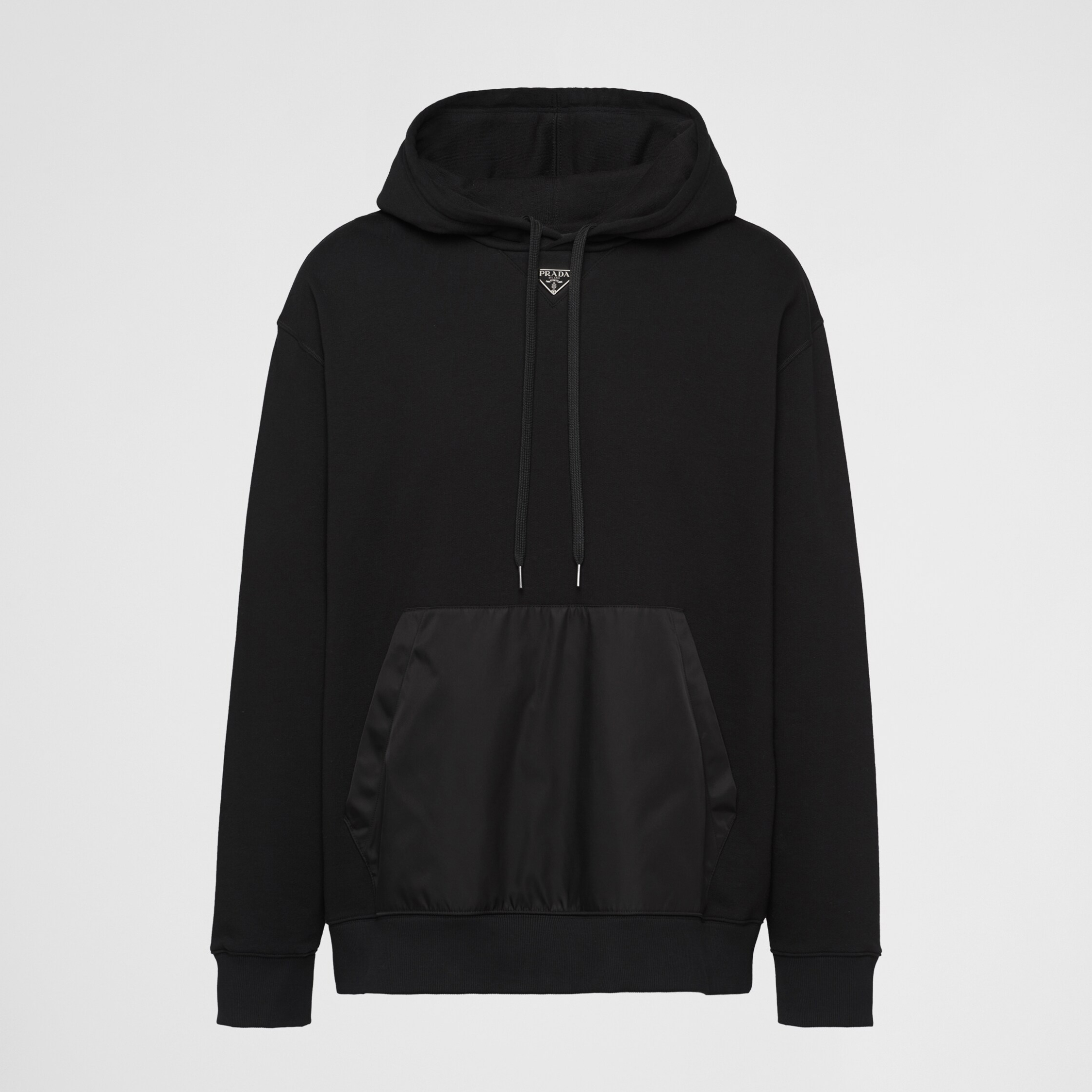 NIGO Prada Men's Spring and Fall Triangle Metal Label Black Cotton Hooded Drawstring Loose Sweatshirt Pullover #nigo73284