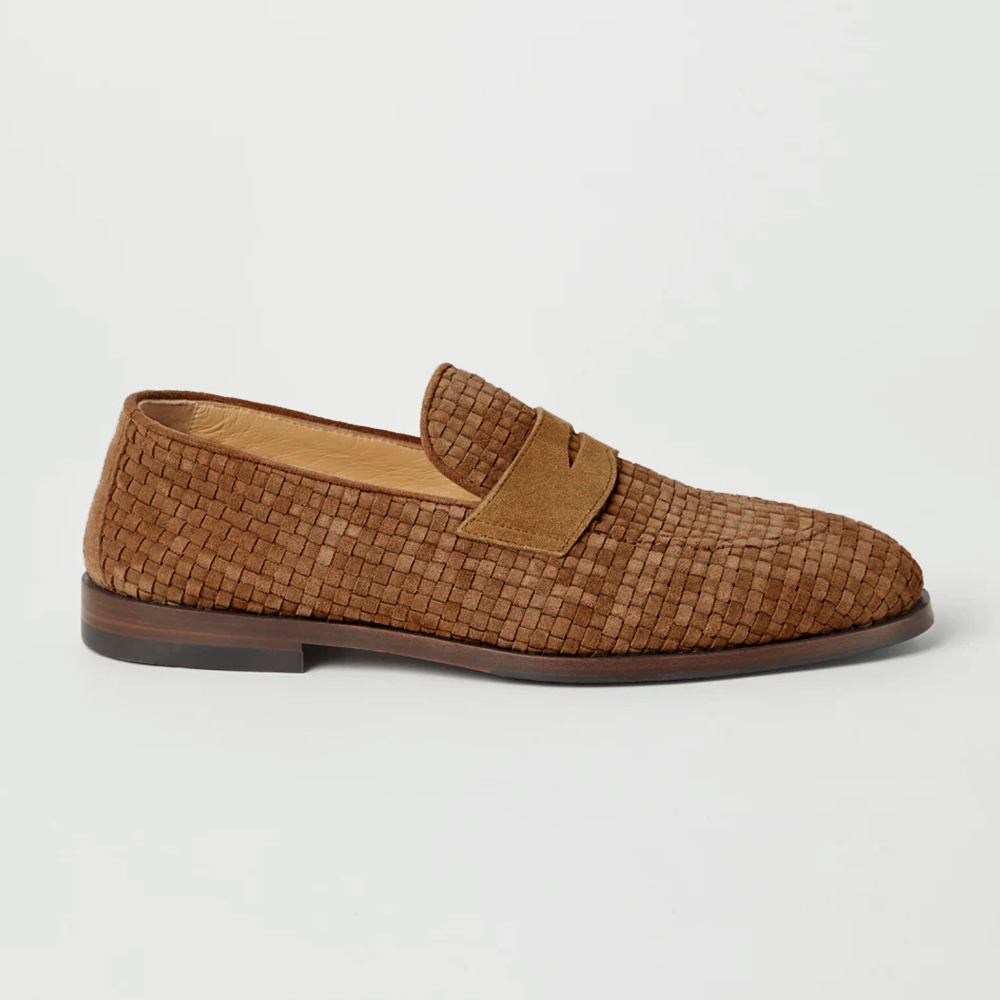 NIGO Brunello Cucinelli Men's Spring Summer Autumn Woven Suede Penny Casual Loafers Solid Color Round Toe Leather Shoes Ngvp #nigo9365