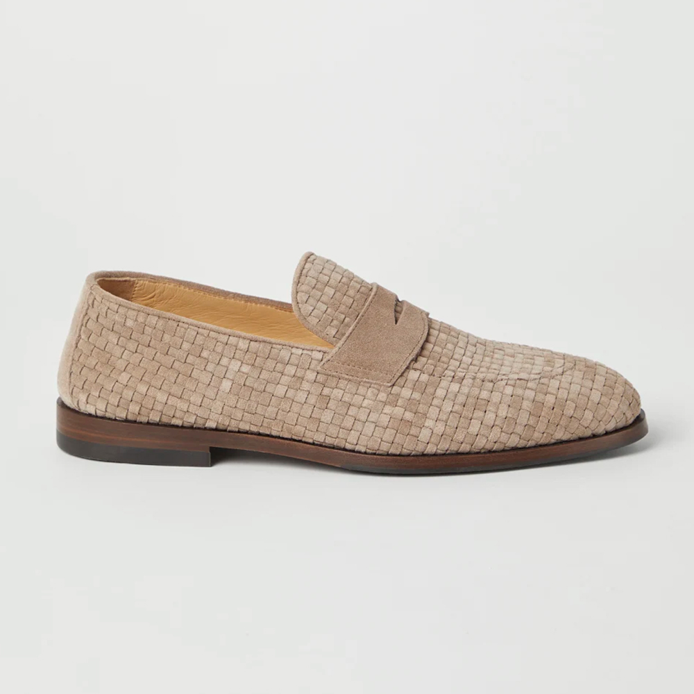 NIGO Brunello Cucinelli Men's Spring Summer Autumn Woven Suede Penny Casual Loafers Solid Color Round Toe Leather Shoes Ngvp #nigo9365