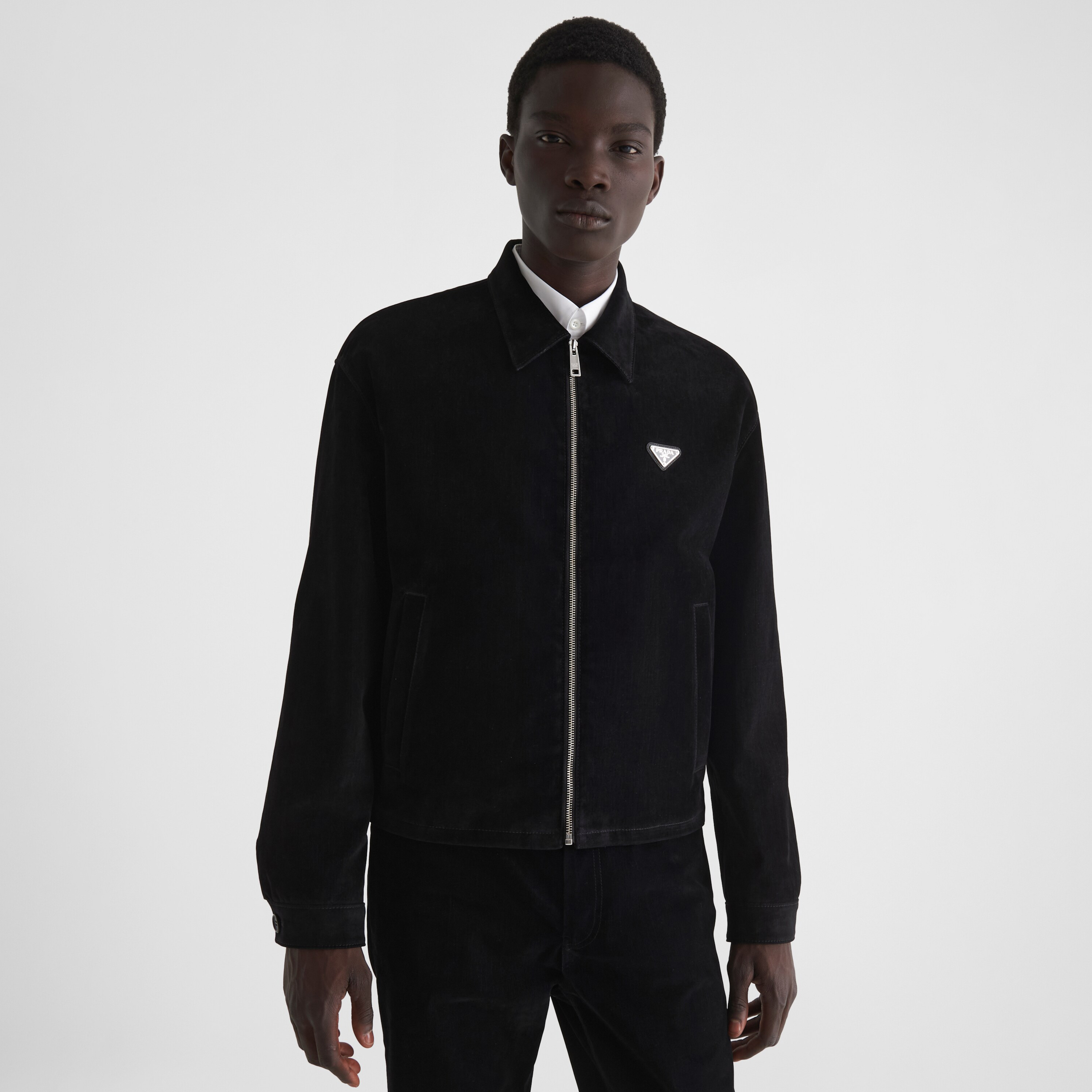 NIGO Prada Men's Fall/Winter Triangle Logo Label Velvet Zipper Long Sleeve Jacket #nigo73322