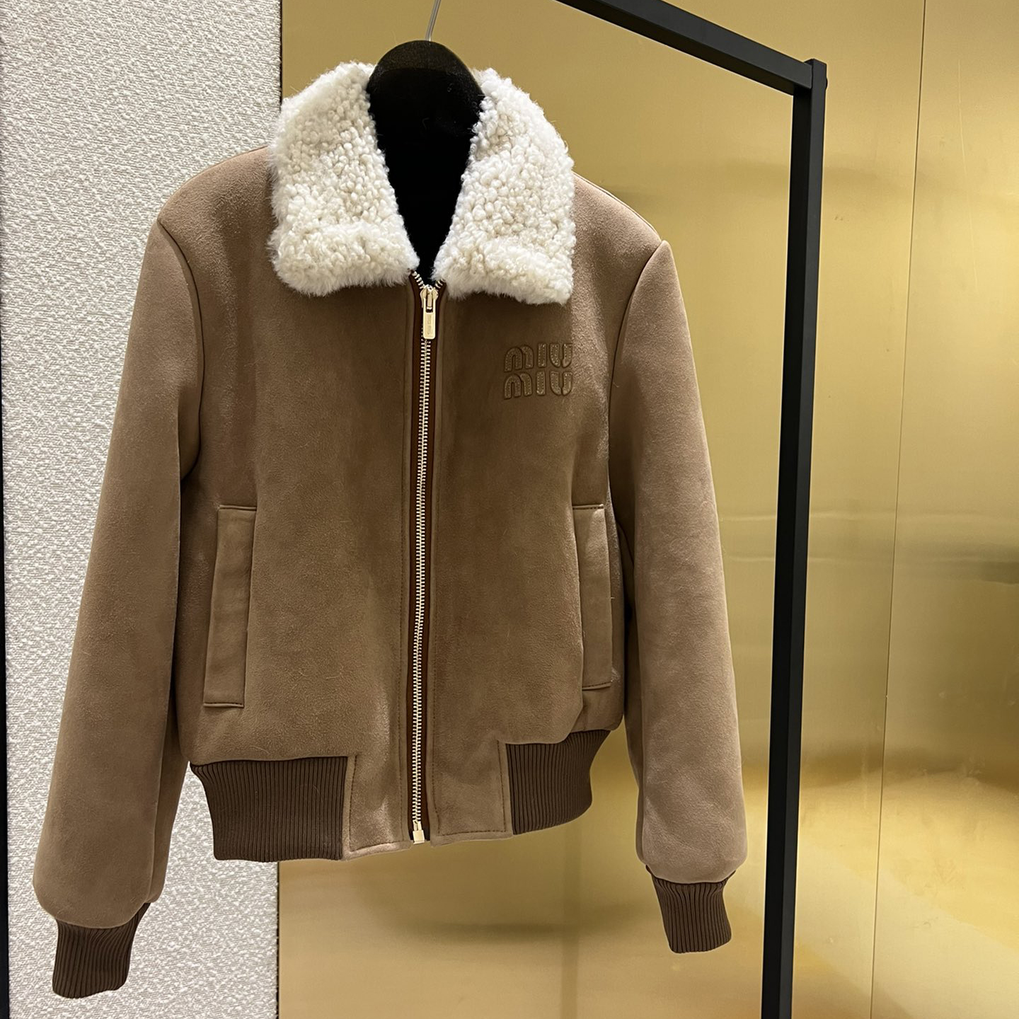 NIGO MiuMiu Women's Autumn and Winter Solid Color Logo Letter Printed Zipper Long Sleeve Leather Jacket #nigo73314