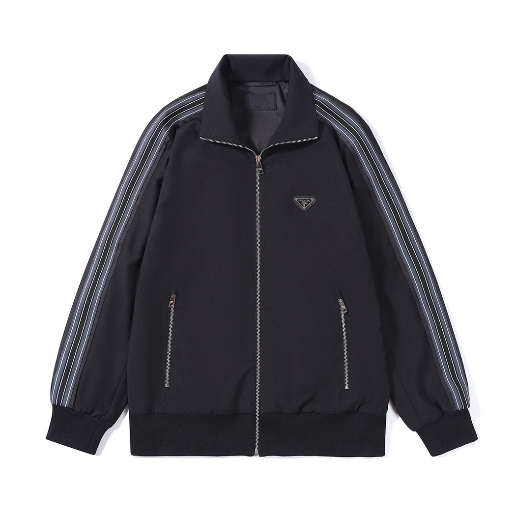 NIGO Prada Men's Spring And Fall Black Striped Single Breasted Zipper Long Sleeved Jacket #nigo73318
