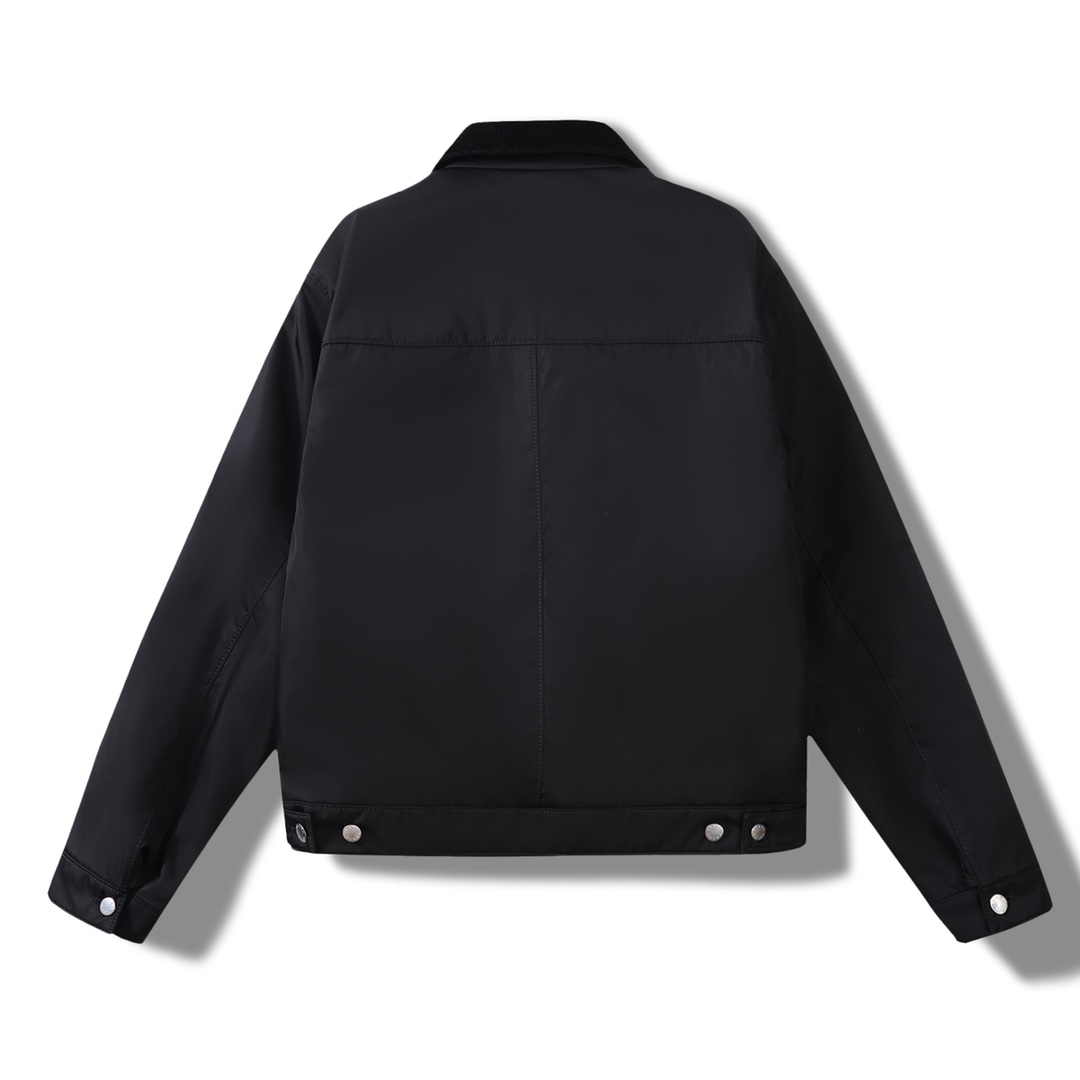 NIGO Prada Men's Fall And Winter Black Nylon With Corduroy Zipper Long Sleeved Jacket #nigo73321