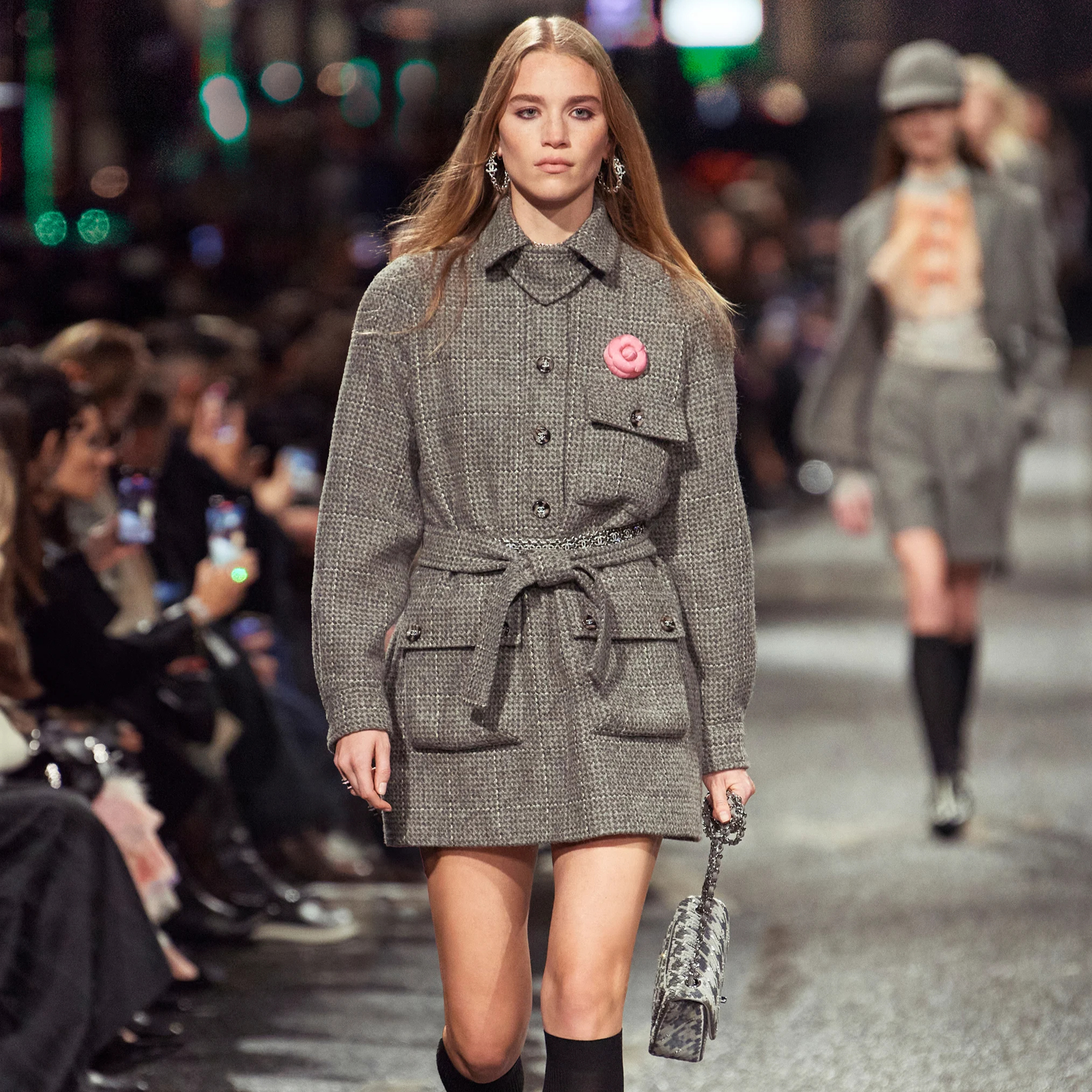 NIGO Chanel Women's Spring And Autumn Vintage Pure Color Wool Tweed Long Lace-Up Dress Coat Ngvp #nigo9369