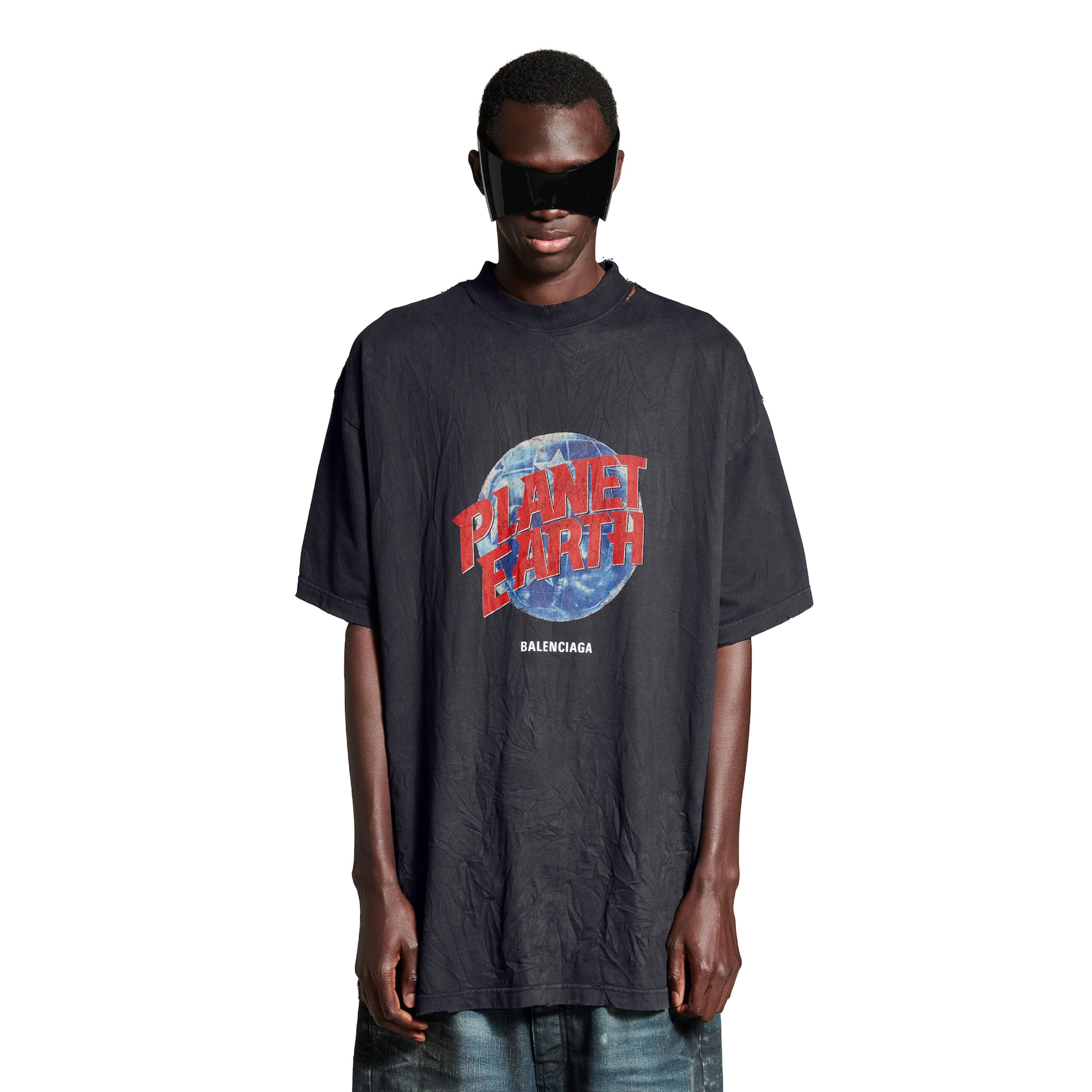 NIGO Balenciaga Men's Summer Logo Earth Print Round Neck Retro Do Old Loose Solid Color Cotton Short Sleeve T-Shirt #nigo71642