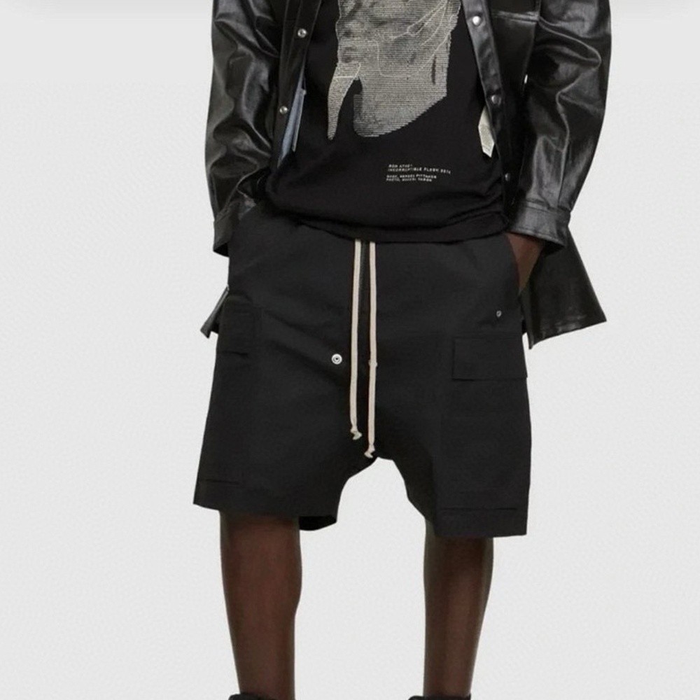 NIGO Rick Owens Men's Summer High Street Elastic Waist Tie Straight Solid Color Casual Nylon Shorts #nigo71641