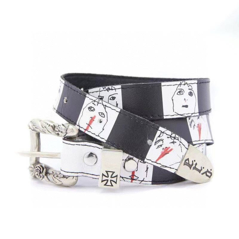 NIGO Enfants Riches Deprimes Men's Fashion Vintage Black and White Checkerboard Old Graffiti Leather Belt Ngvp #nigo9371