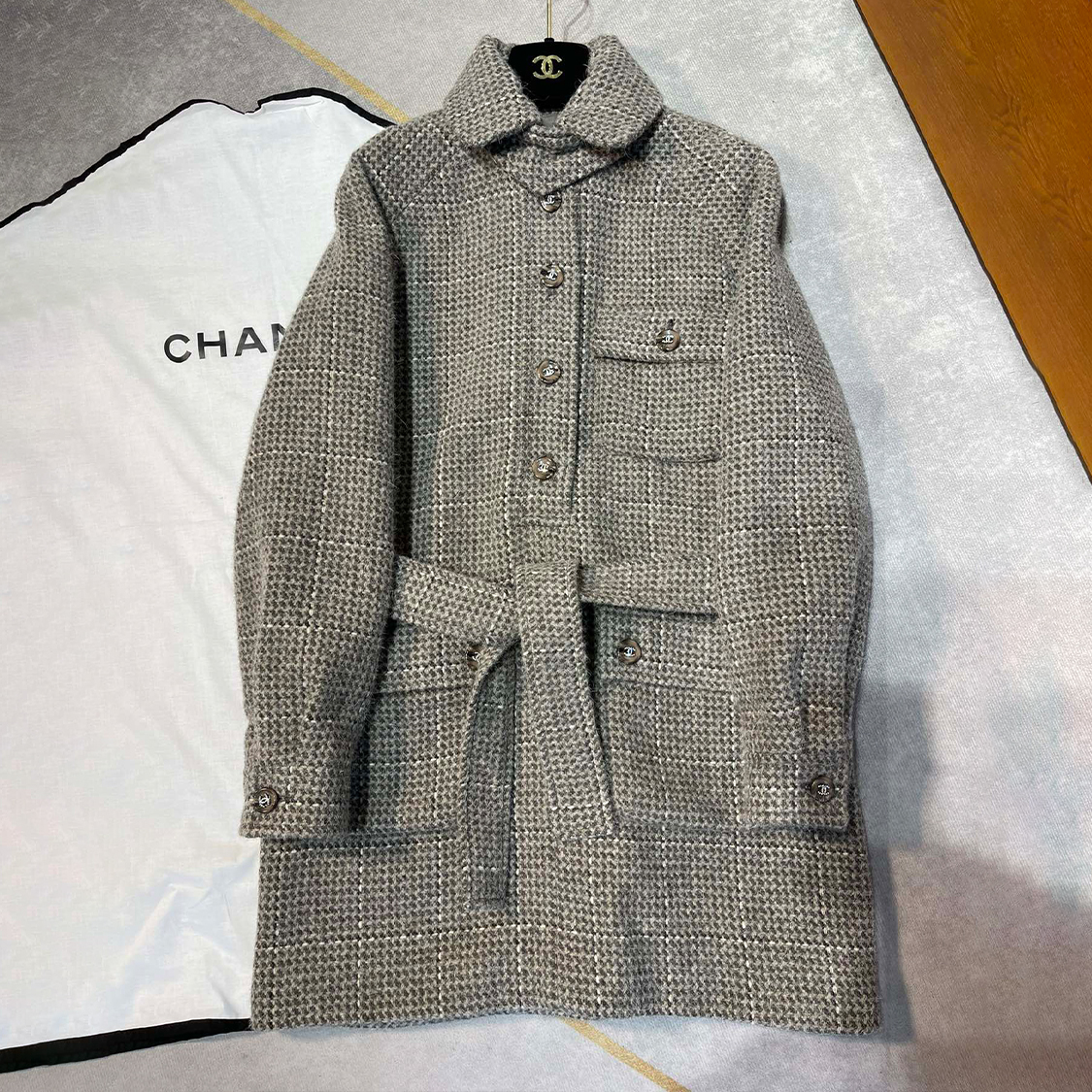 NIGO Chanel Women's Spring And Autumn Vintage Pure Color Wool Tweed Long Lace-Up Dress Coat Ngvp #nigo9369