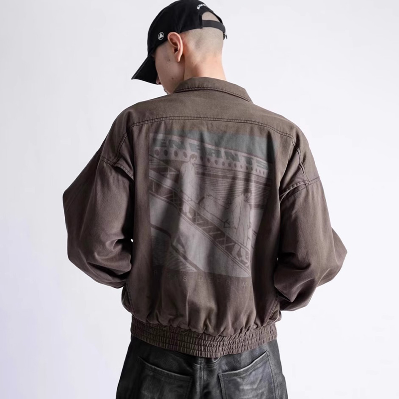 NIGO Enfants Riches Deprimes Men's Spring and Autumn Vintage Old Sandblasted Faded Zipper Solid Color Washed Pilot Long Sleeve Jacket Ngvp #nigo9372