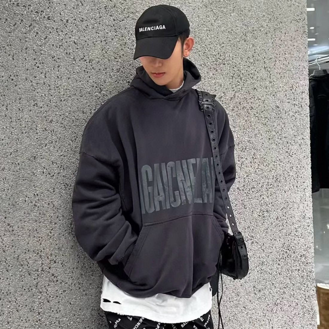 NIGO Balenciaga Men's Spring and Autumn Gray Letter Printed Loose Hooded Drop Shoulder Long Sleeve Sweatshirt #nigo73323
