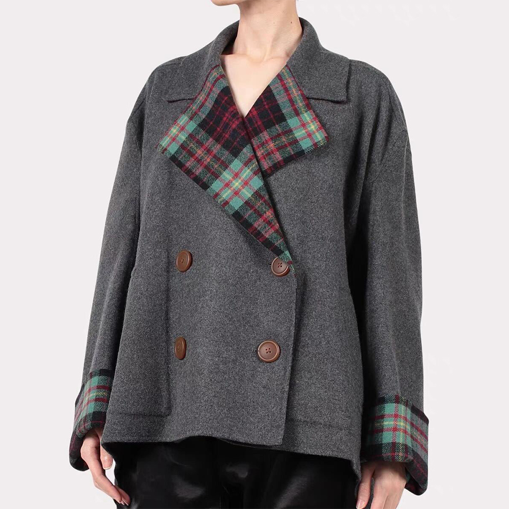 NIGO Vivienne Westwood Women's Spring, Autumn And Winter Casual Lapel Double-Breasted Casual Long-Sleeved Loose Solid Color Short Section Double-Sided Tweed Coat Ngvp #nigo9373