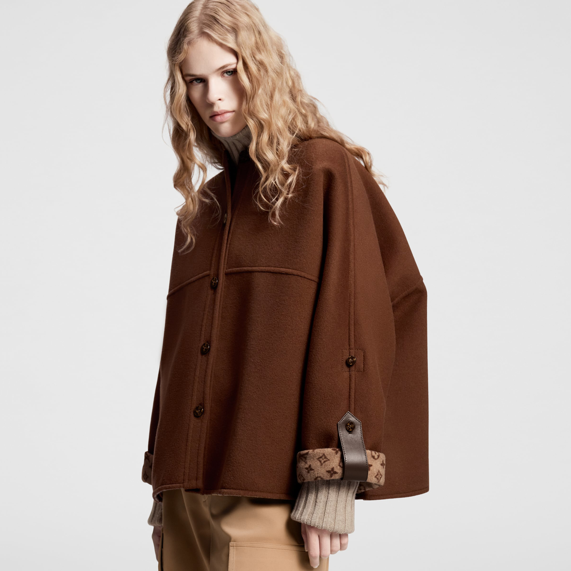 NIGO Louis Vuitton Women's Fall And Winter Brown Single Breasted Round Neck Casual Wool Long Sleeved Jacket #nigo73339