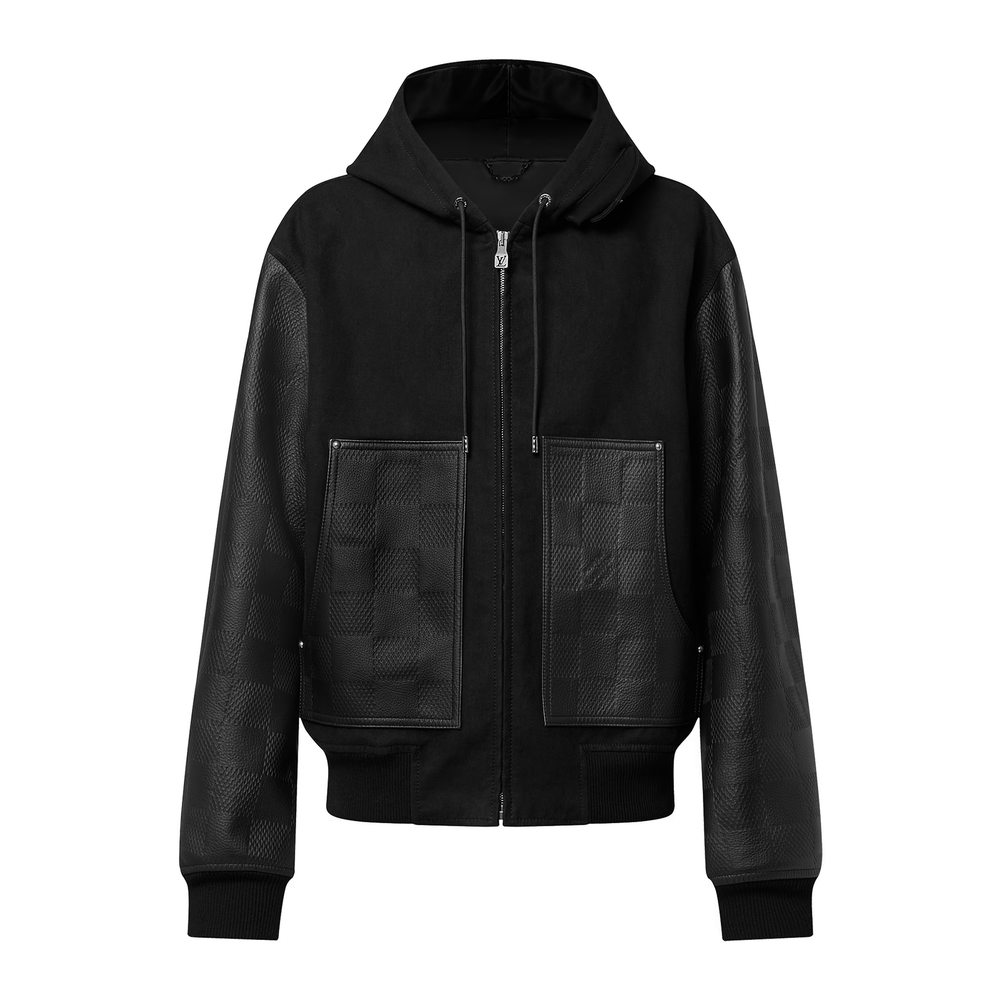 NIGO Louis Vuitton Men's Fall And Winter Black Suede Patchwork Hooded Drawstring Zipper Long Sleeve Jacket #nigo73342