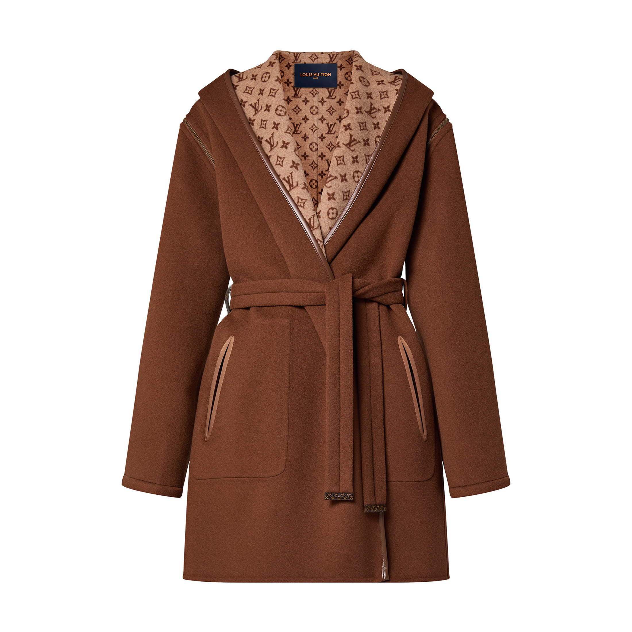 NIGO Louis Vuitton Women's Fall/Winter Brown Logo Letter Printed Reversible Wool Hooded Wrap Long Sleeve Coat Jacket #nigo73338