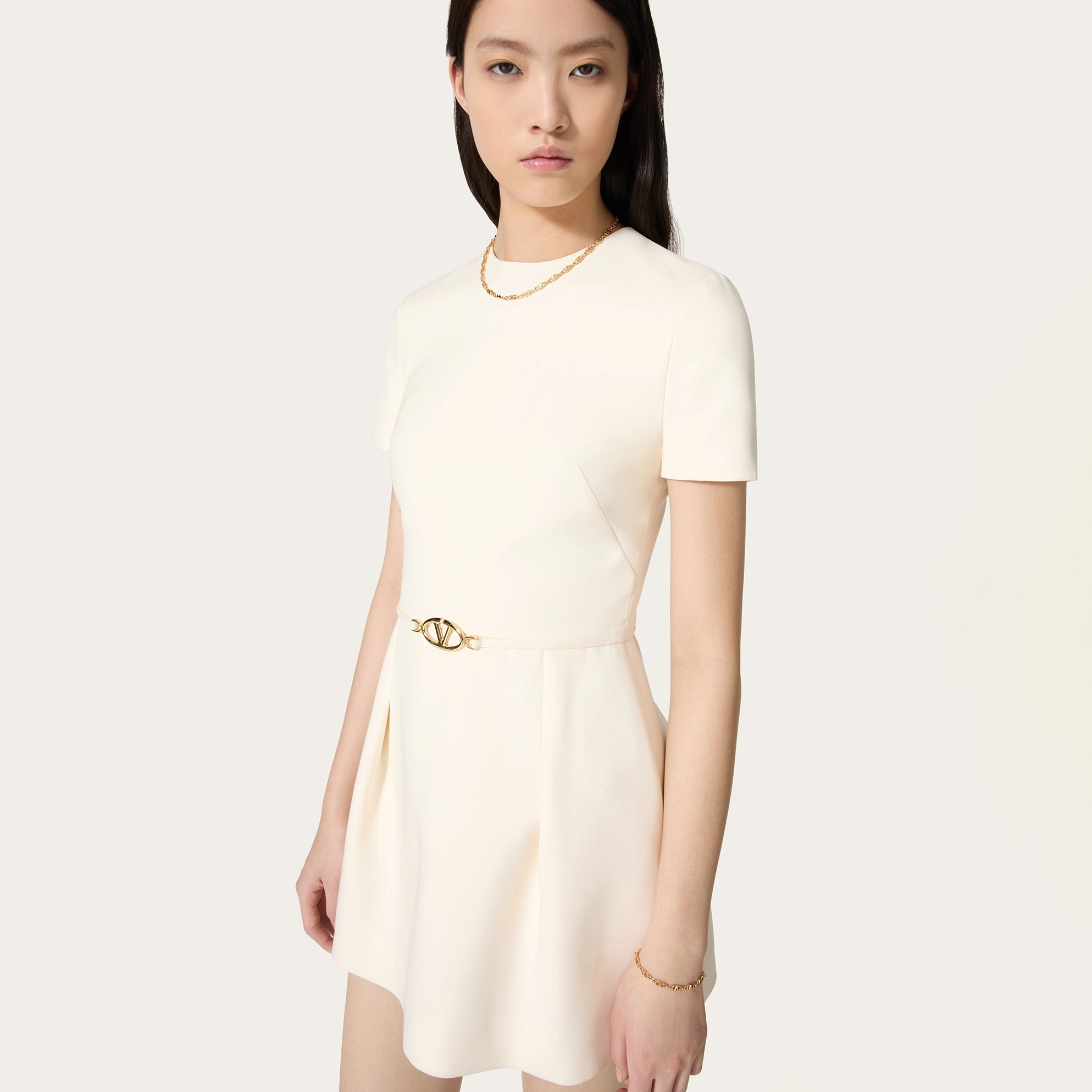 NIGO Valentino Women's Summer Solid Color Logo Logo High Waist Slim Wool Short Sleeve Dresses #nigo73356