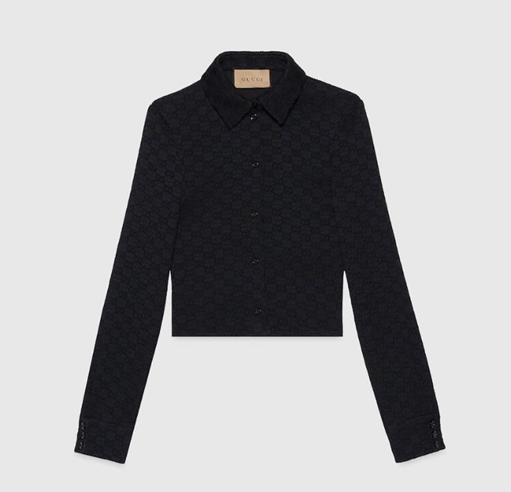 NIGO Gucci Women's Spring and Autumn Black GG Pleated Lapel Single-breasted Long Sleeve Shirt Stretchy Package Hip Half-body Skirt Set Suit #nigo73344