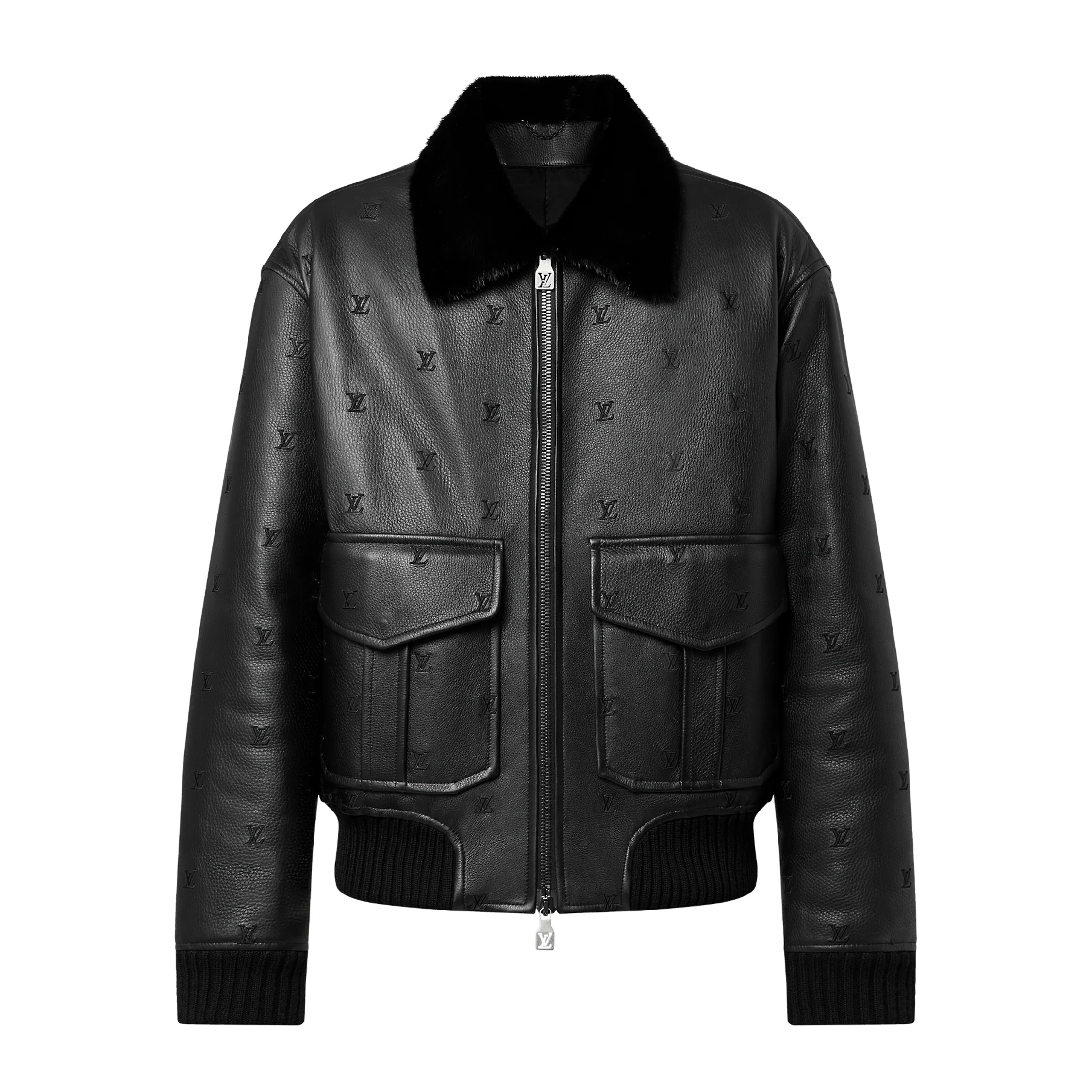 NIGO Louis Vuitton Men's Fall/winter Pilot Drawstring Jacket Solid Color Logo Jacquard Hair Collar Colorblocking Leather Jacket Back With Vents #nigo73354