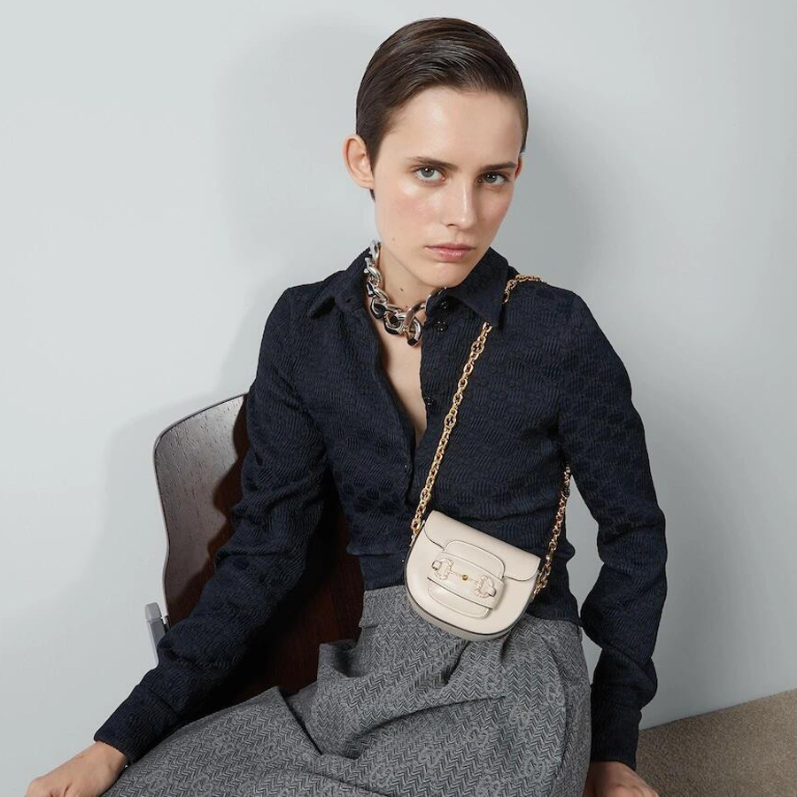 NIGO Gucci Women's Spring and Autumn Black GG Pleated Lapel Single-breasted Long Sleeve Shirt Stretchy Package Hip Half-body Skirt Set Suit #nigo73344