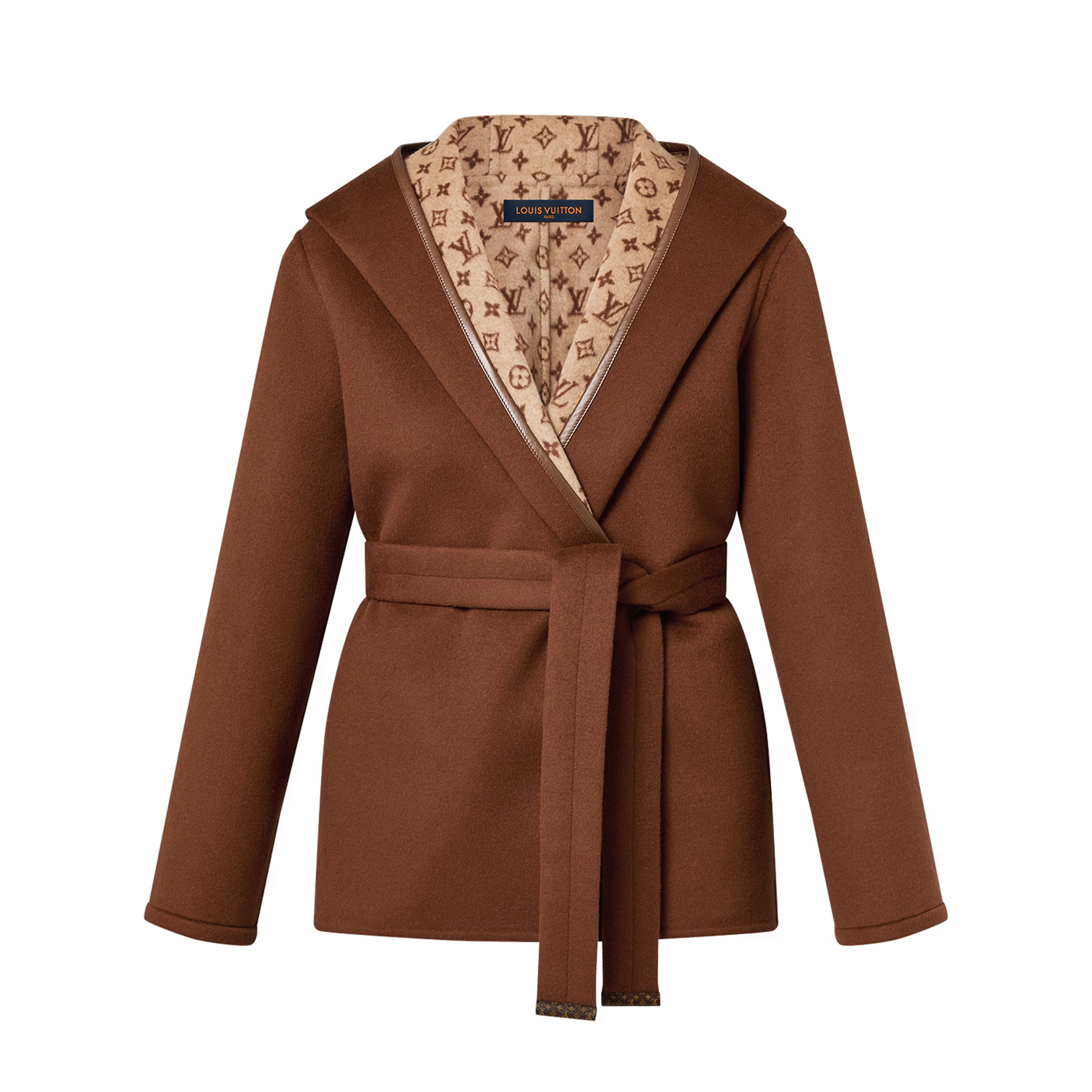 NIGO Louis Vuitton Women's Fall/Winter Brown Logo Letter Printed Wrap Around Waist Tie Long Sleeve Jacket #nigo73341