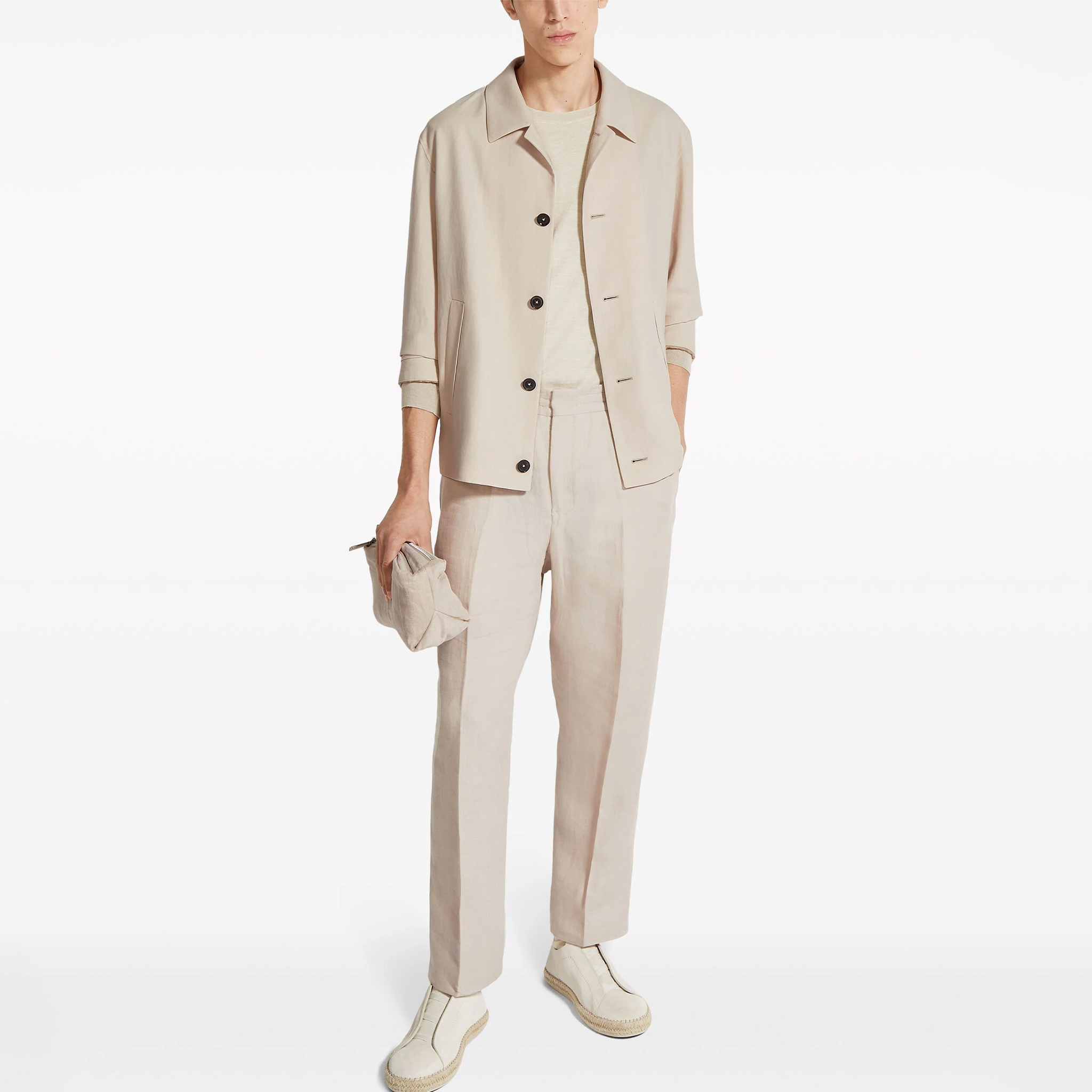 NIGO Ermenegildo Zegna Men's Spring And Autumn Solid Color Lapel Single-Breasted Long-Sleeved Linen Shirt Jacket Casual Pants Ngvp #nigo9378