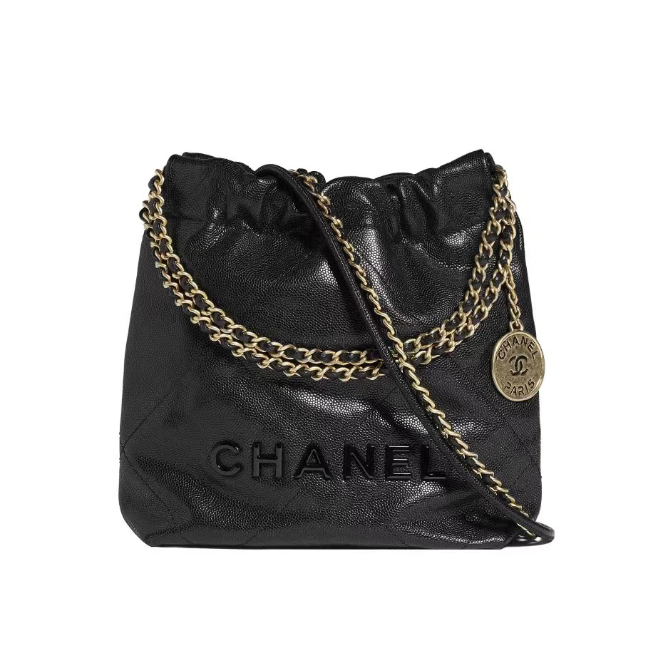 NIGO Chanel Men's And Women's Black Logo Drawstring Closure Chain Shoulder Strap Glossy Calfskin Shoulder Crossbody Bag Bags #nigo73365