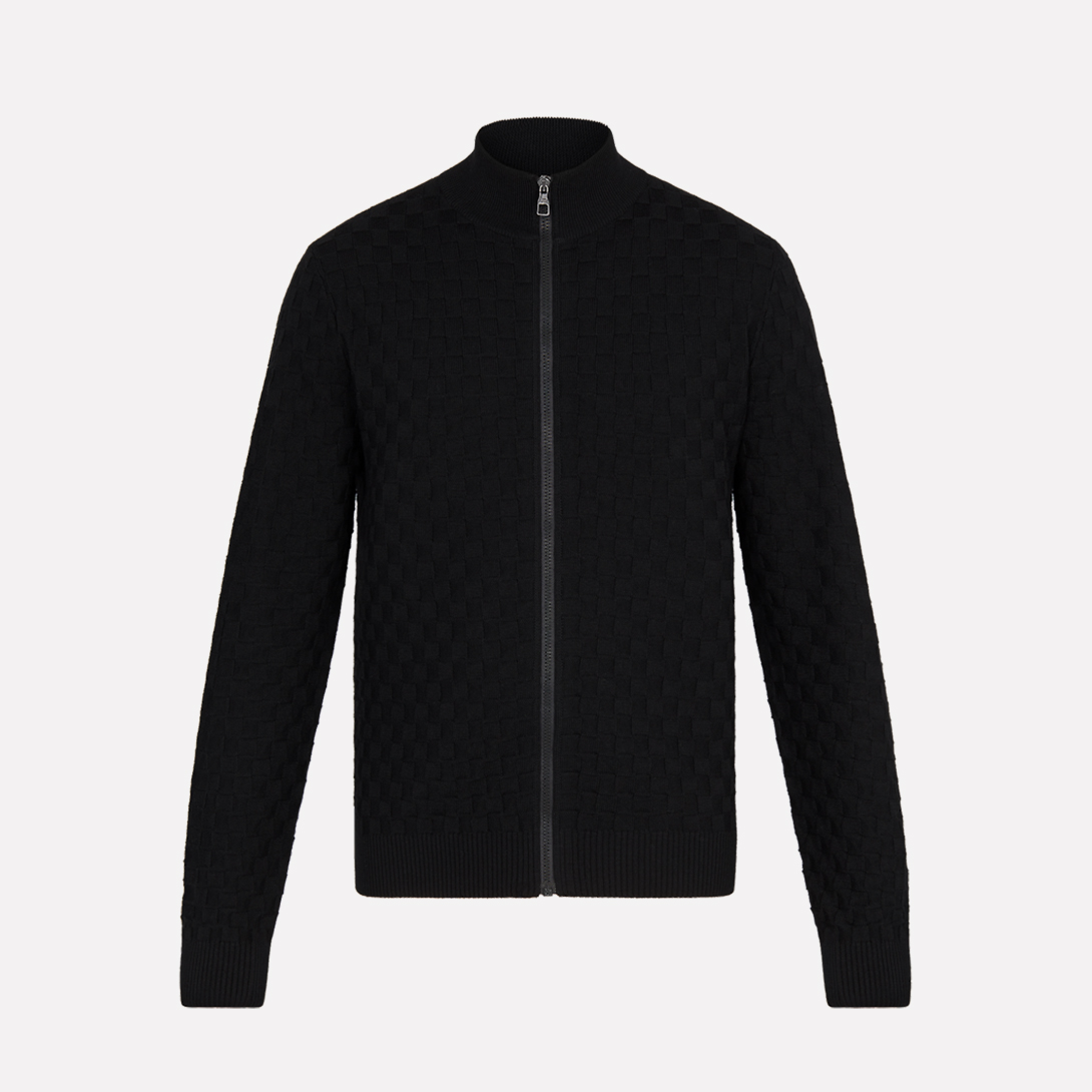 NIGO Louis Vuitton Men's Autumn And Winter Solid Color DAMIER Plaid Knit Zipper Standing Collar Wool Cardigan Long Sleeve Jacket Ngvp #nigo9382