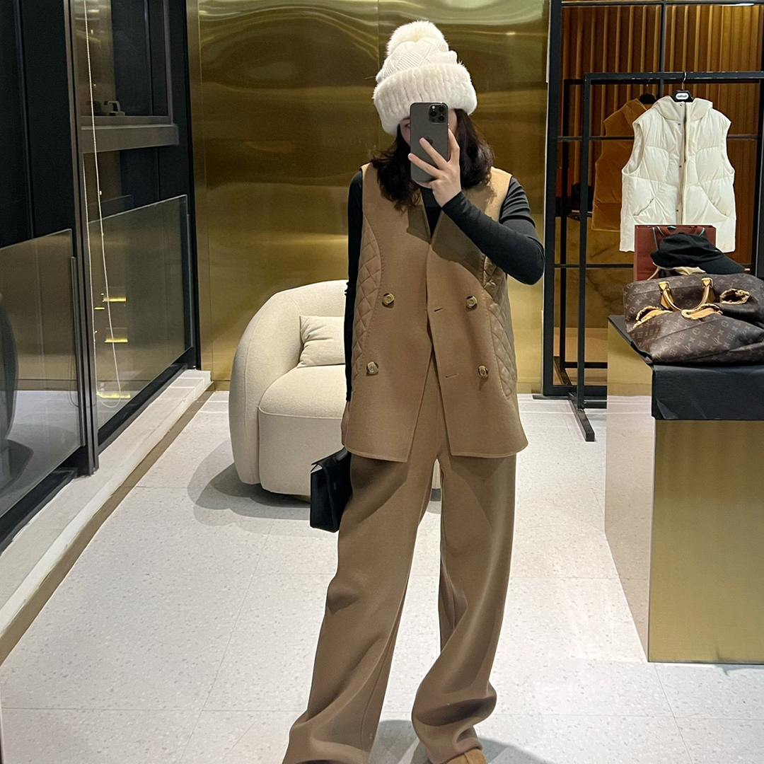 NIGO MaxMara Women's Autumn And Winter Solid Color Vintage Cashmere Sleeveless Vest Jacket Casual Elastic Waist Straight Pants Ngvp #nigo9381