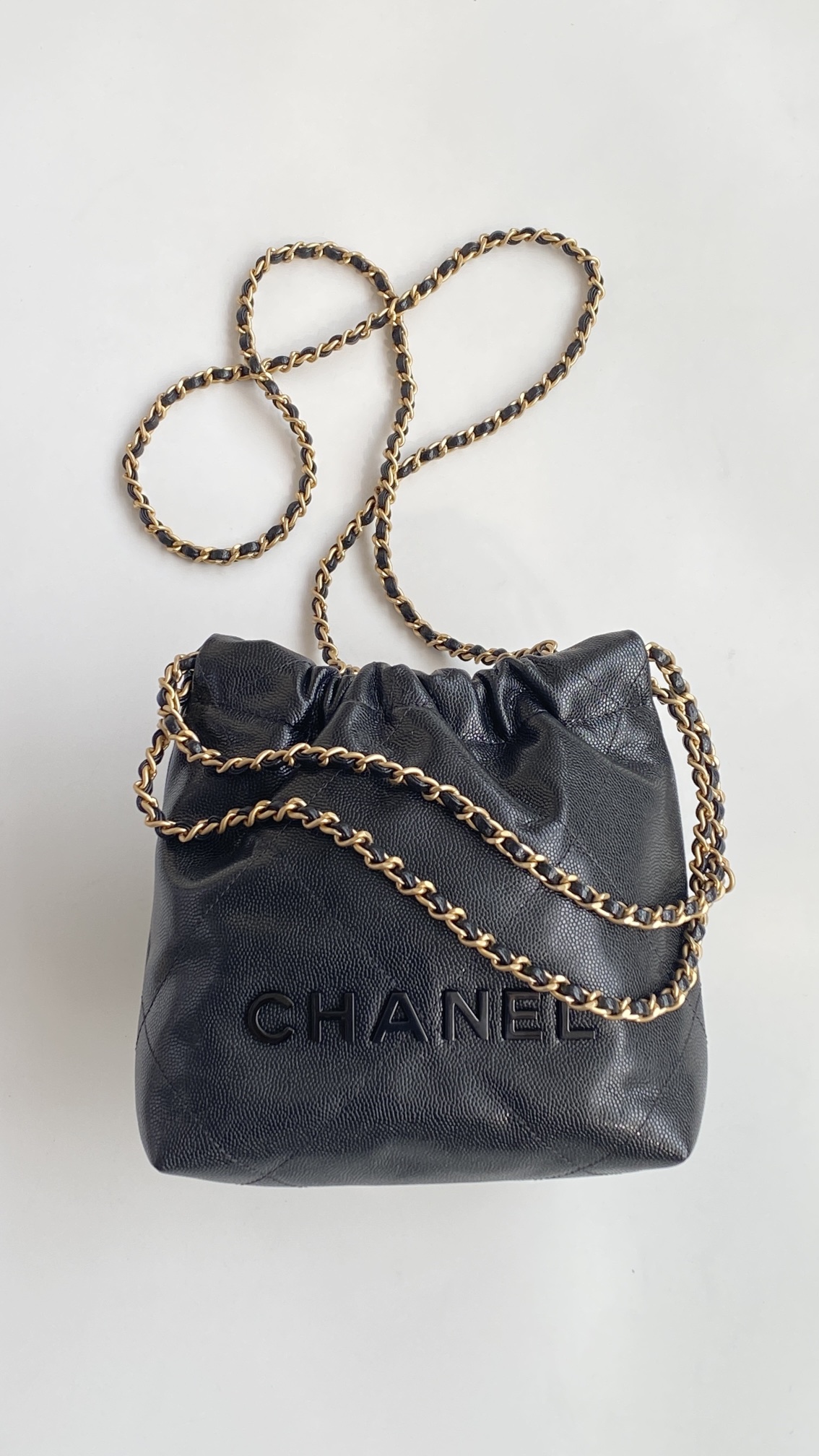 NIGO Chanel Men's And Women's Black Logo Drawstring Closure Chain Shoulder Strap Glossy Calfskin Shoulder Crossbody Bag Bags #nigo73365