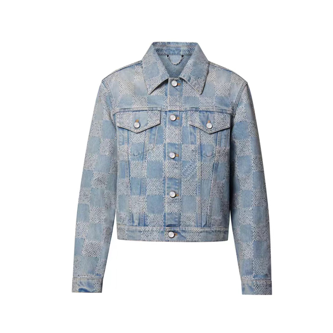 NIGO Louis Vuitton Men's Spring And Fall Jacquard Single-Breasted Lapel Long-Sleeved Faux Crystal Damier Denim Jacket Plaid Printed Straight Denim Pants Ngvp #nigo9383