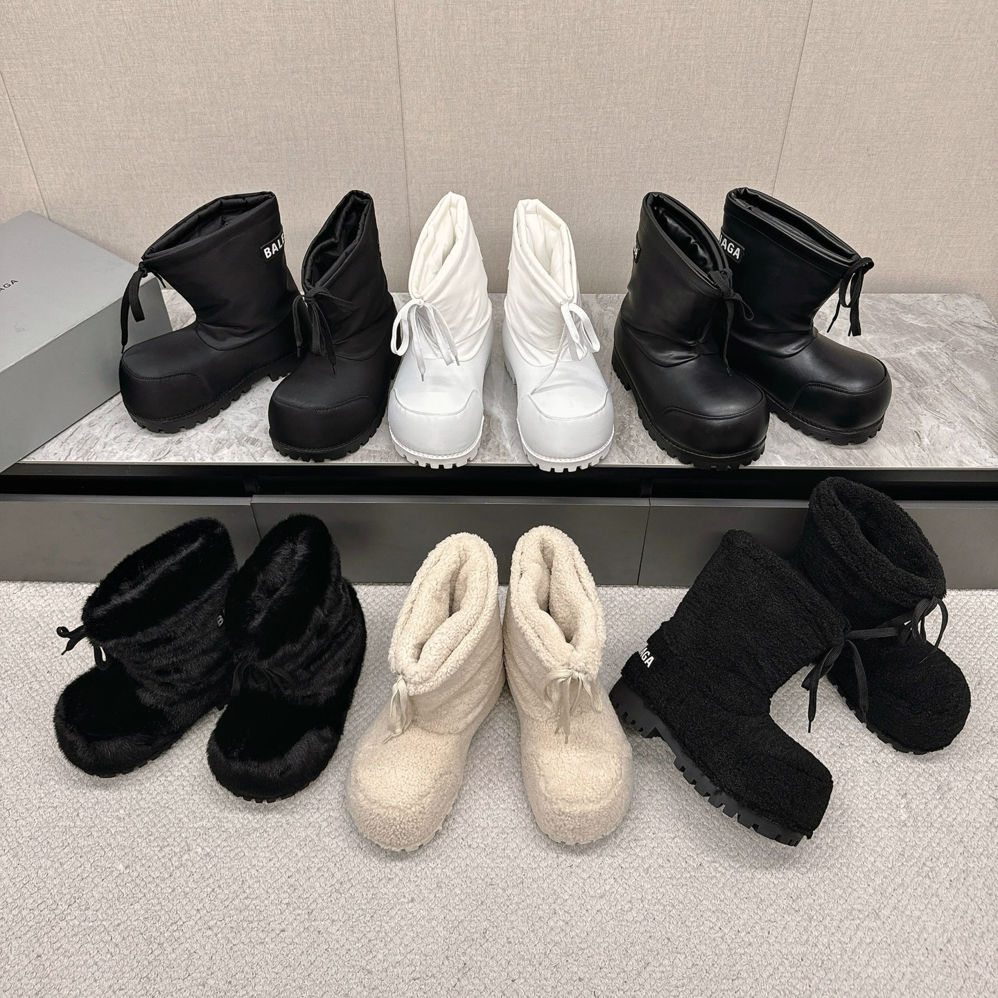 NIGO Balenciaga Men's And Women's Fall And Winter Black Warm Plush Round Head Overfoot Snow Nylon Leather Boots Shoes #nigo73361