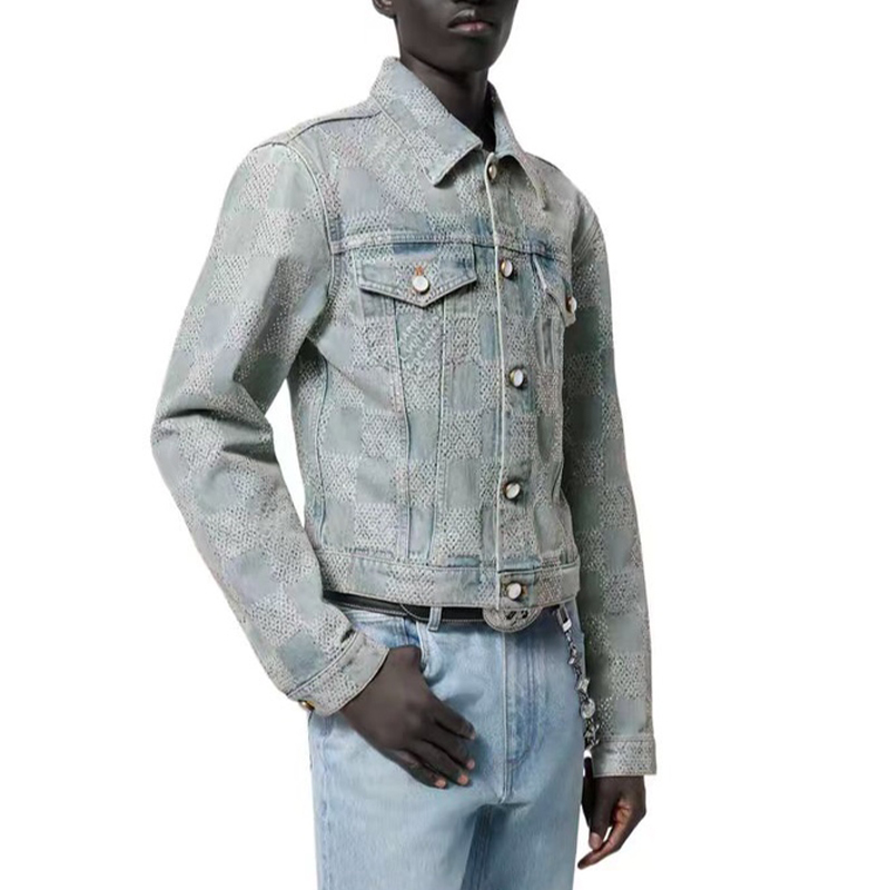 NIGO Louis Vuitton Men's Spring And Fall Jacquard Single-Breasted Lapel Long-Sleeved Faux Crystal Damier Denim Jacket Plaid Printed Straight Denim Pants Ngvp #nigo9383