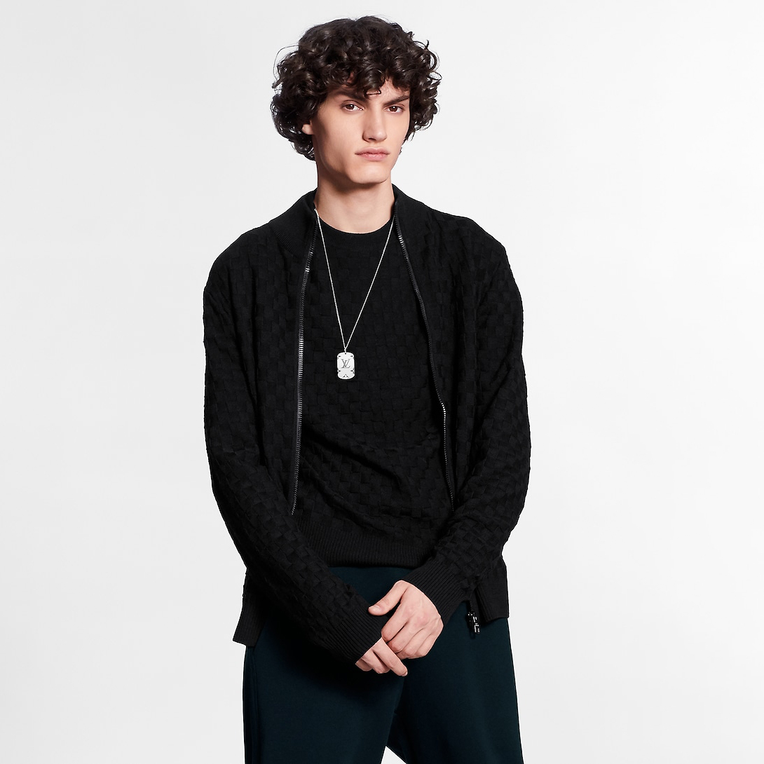 NIGO Louis Vuitton Men's Autumn And Winter Solid Color DAMIER Plaid Knit Zipper Standing Collar Wool Cardigan Long Sleeve Jacket Ngvp #nigo9382