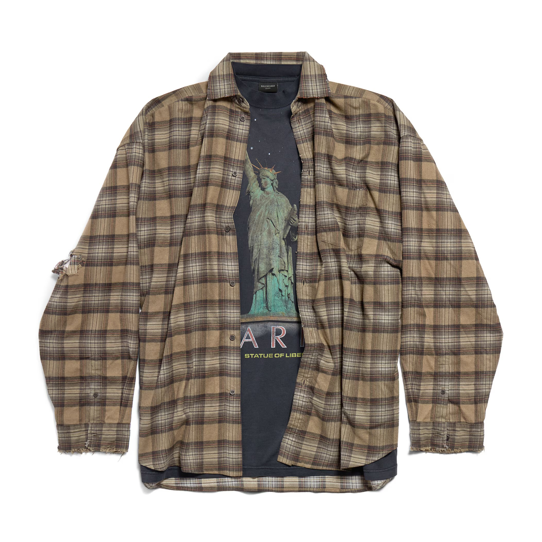 NIGO Balenciaga Men's Spring And Autumn Checkered Lapel Aged Cotton PARIS LIBERTY Loose Long Sleeve Solid Layered Shirt #nigo73368