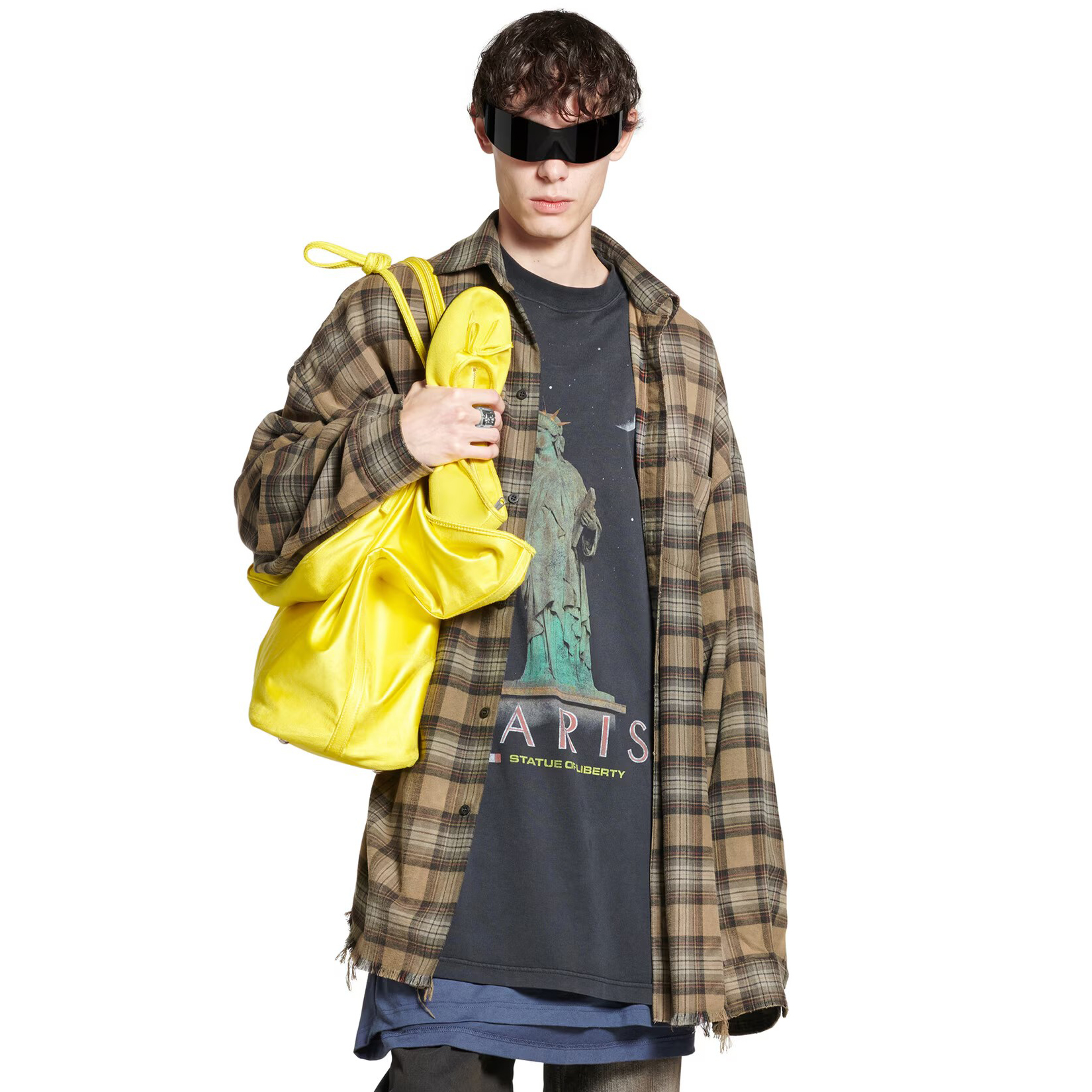 NIGO Balenciaga Men's Spring And Autumn Checkered Lapel Aged Cotton PARIS LIBERTY Loose Long Sleeve Solid Layered Shirt #nigo73368