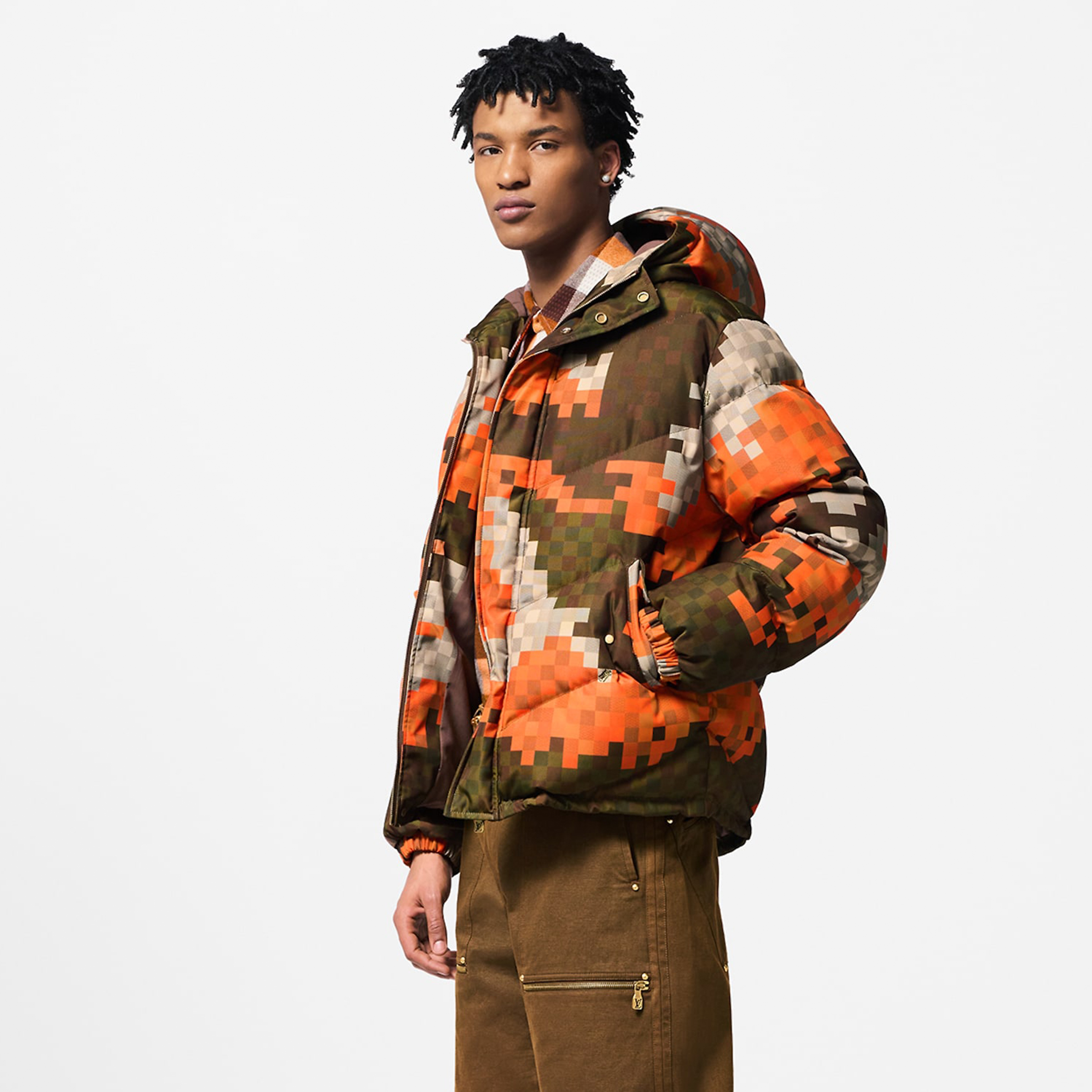 NIGO Louis Vuitton Men's Autumn And Winter Checkerboard Check Print Long Sleeve Loose Hooded Puffer Down Jacket Ngvp #nigo9393