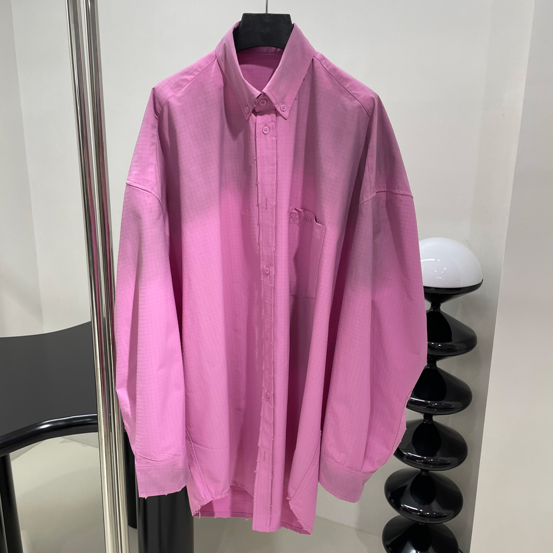 NIGO Balenciaga Men's Women's Spring And Autumn Logo Embroidery Doing Old Pink Long Sleeve Loose Shirt Ngvp #nigo9391