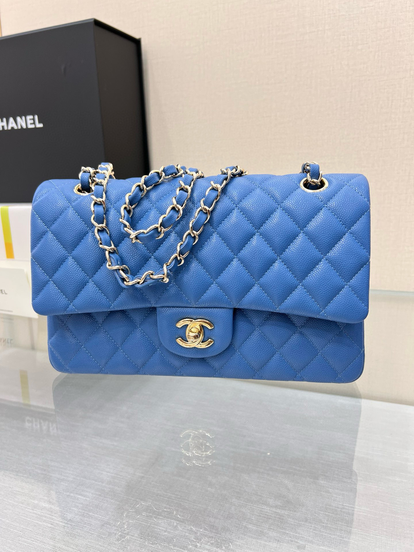 NIGO Chanel CFClassic Blue Gold Buckle Caviar Cowhide Checkered Bag Luxury Temperament Fashion Crossbody Bags #nigo73381