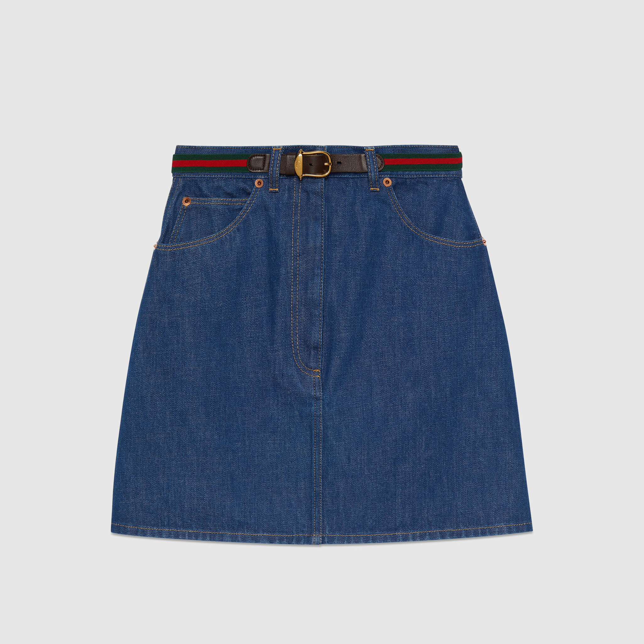 NIGO Gucci Women's Summer Blue Belted Short Denim Skirt #nigo73372