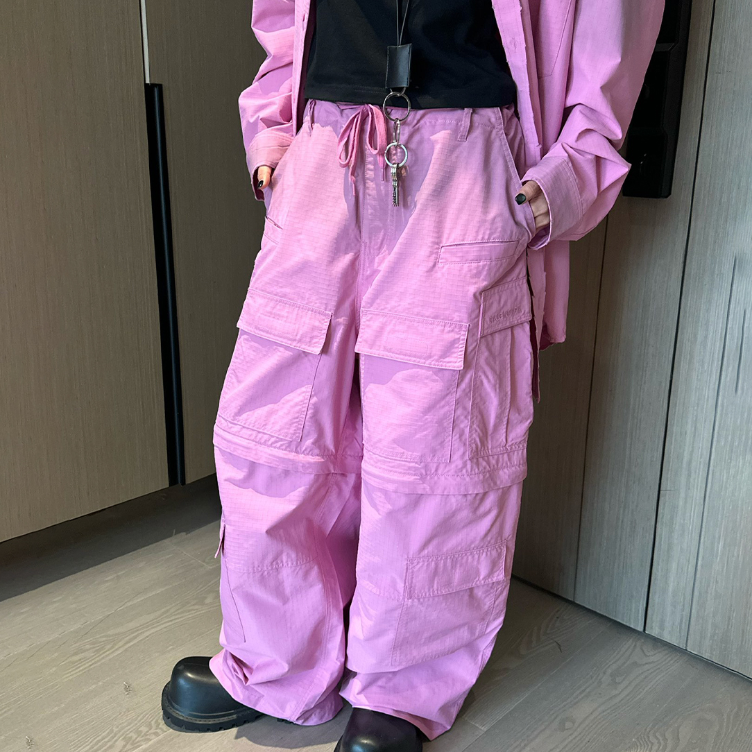 NIGO Balenciaga Men's Women's Four Seasons Pink Patchwork Work Pants Drawstring Cotton Multi-Pocket Pants Ngvp #nigo9398