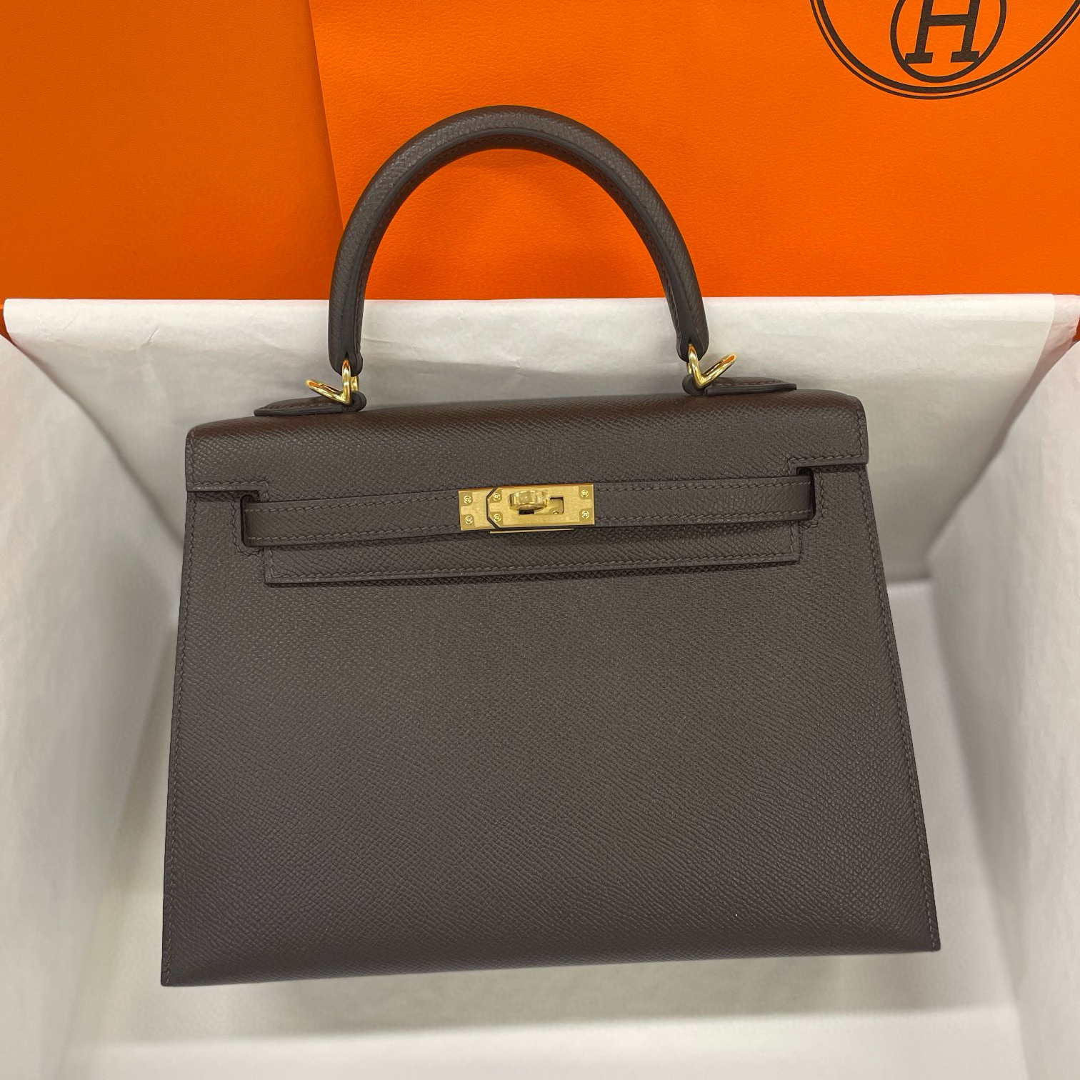 NIGO Hermes Epsom Ebony Kelly25 Handbag Fashion Temperament Luxury Gold Buckle Leather Bag Bags #nigo73378
