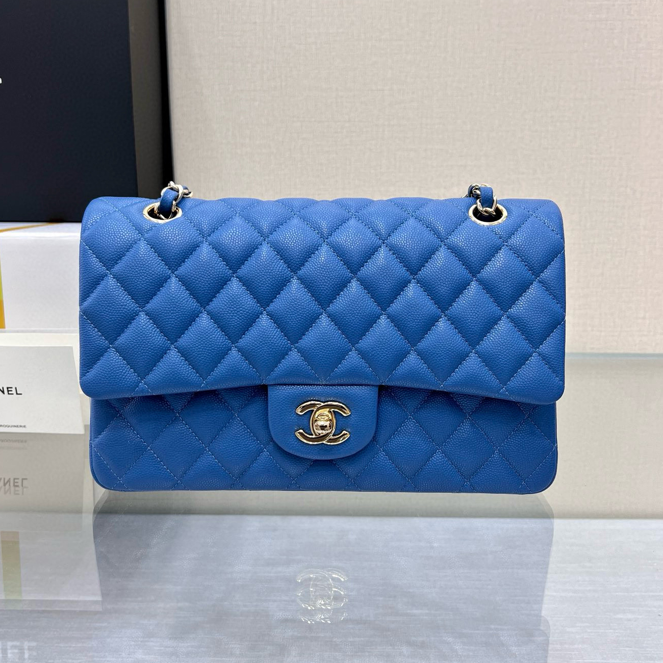 NIGO Chanel CFClassic Blue Gold Buckle Caviar Cowhide Checkered Bag Luxury Temperament Fashion Crossbody Bags #nigo73381