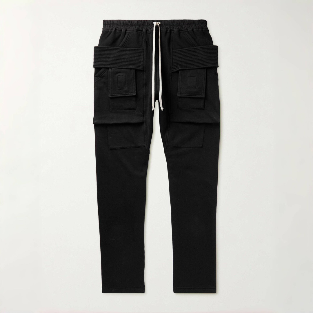 NIGO Rick Owens Men's Spring and Autumn Black Large Pocket Cotton Lace-Up Casual Work Pants #nigo73375