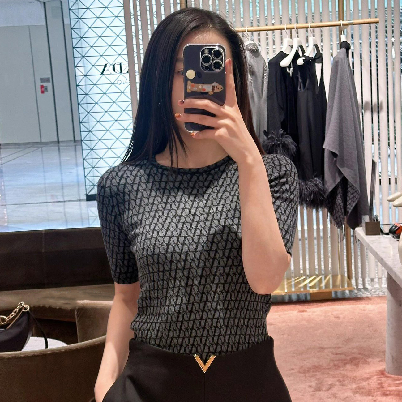 NIGO Valentino Women's Summer Logo Jacquard Embroidery Round Neck Knit Short Sleeve T-Shirt #nigo73387