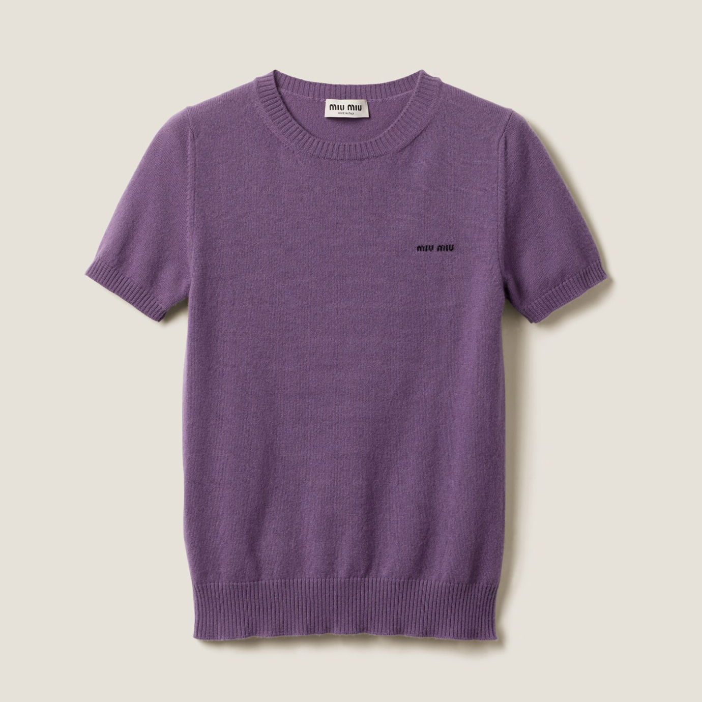 NIGO MiuMiu Women's Summer Solid Color Logo Applique Cashmere Short Sleeve Knit T-Shirt Long Sleeve Single Breasted Knit Shirt #nigo73397