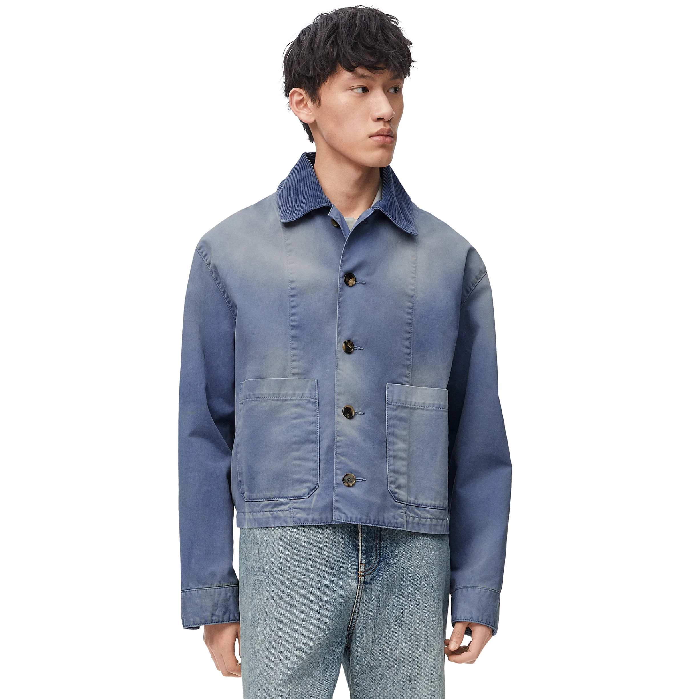 NIGO Loewe ﻿Men's Spring And Fall Blue Washed Logo Label Loose Single Breasted Long Sleeved Jacket #nigo73385