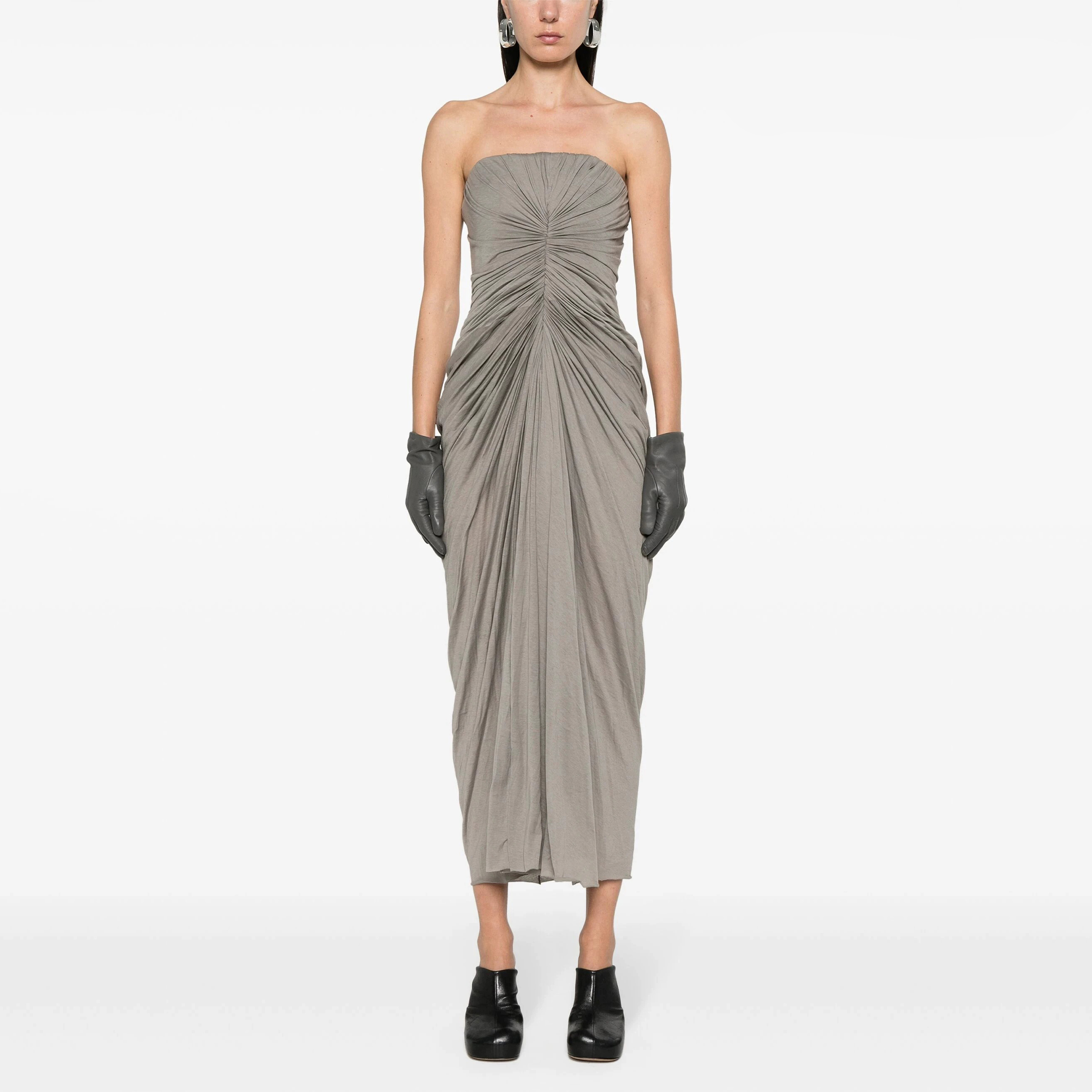 NIGO Rick Owens Women's Radiance Fishbone Corset Mid-length Pleated Dress Spring And Summer Fashion Solid Color Senior Temperament Dresses Ngvp #nigo9128