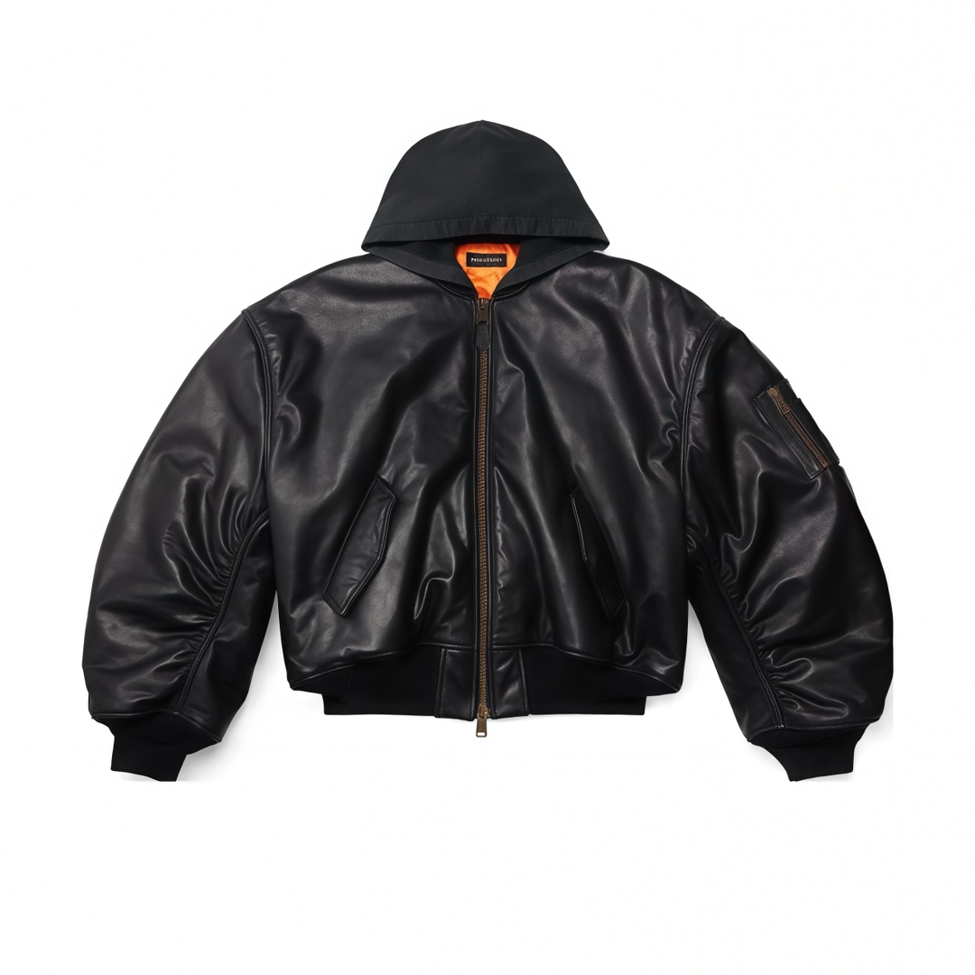 NIGO Balenciaga Men Women Spring And Autumn Zipper Black Loose Long Sleeve Cowhide Hooded Aviator Jacket Ngvp #nigo9411