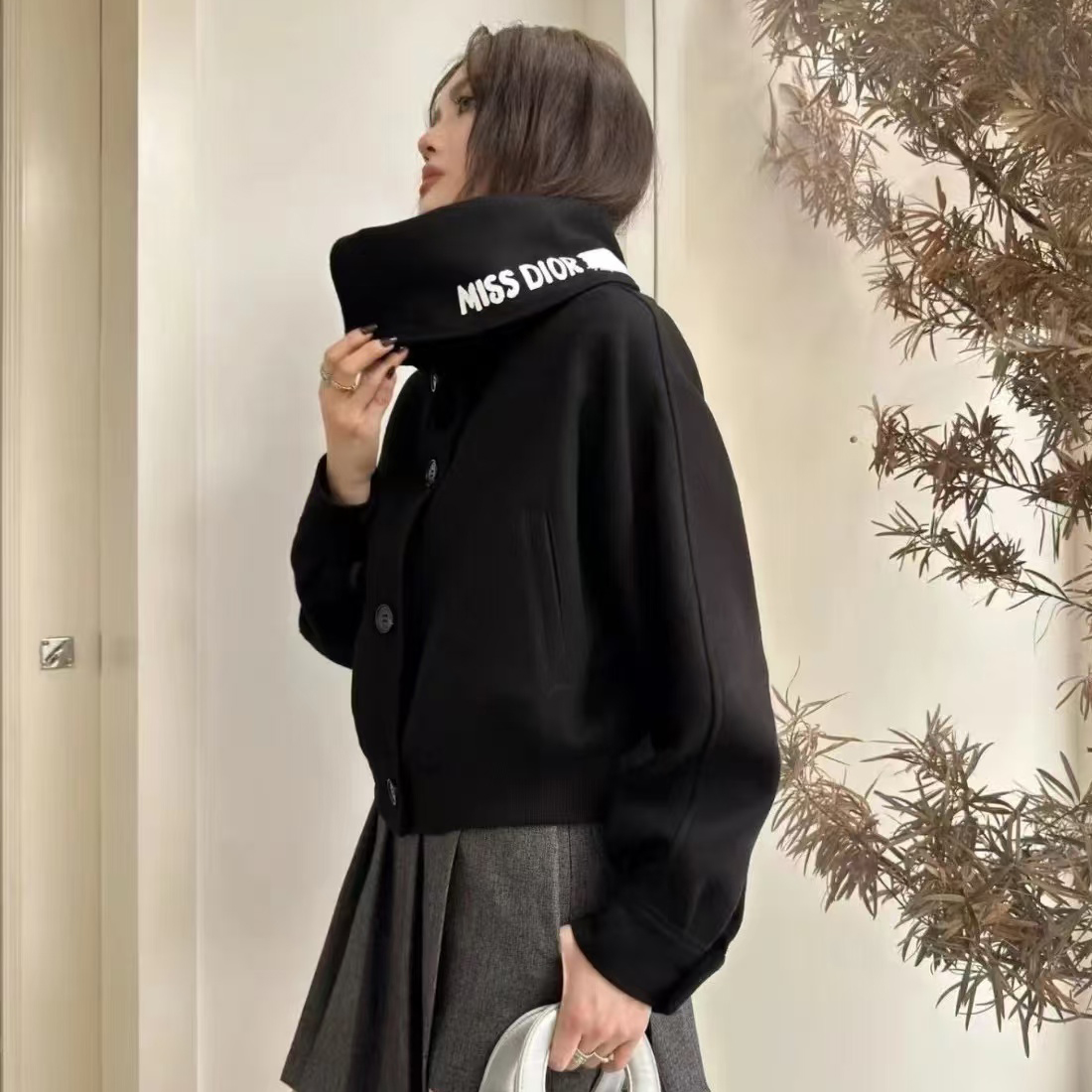 NIGO Dior Women's Fall/Winter Navy Blue Logo Letter Printed Single Breasted Loose Long Sleeve Jacket #nigo73398